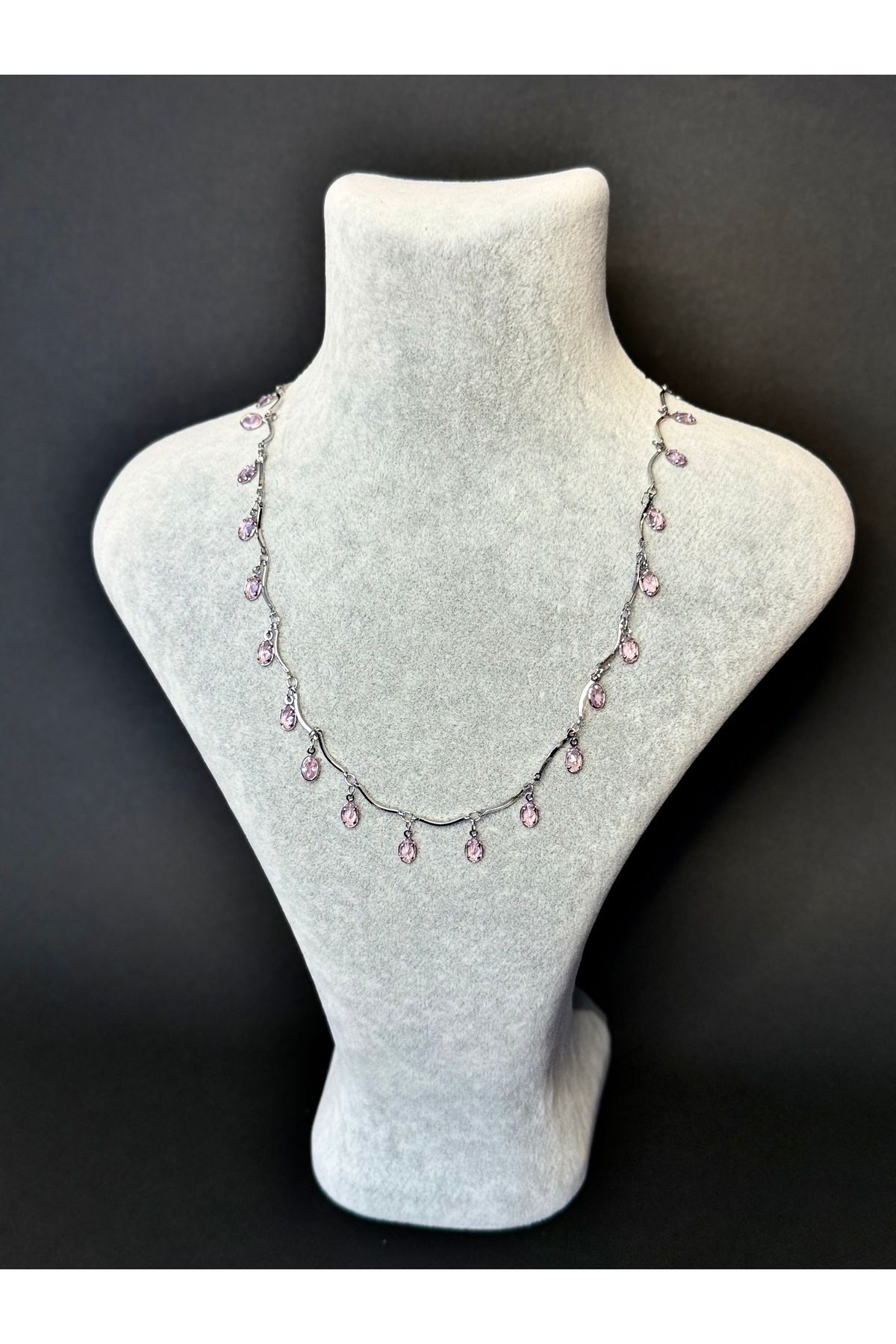 LİORİNAS Çelik Silver Pembe Damla Kolye