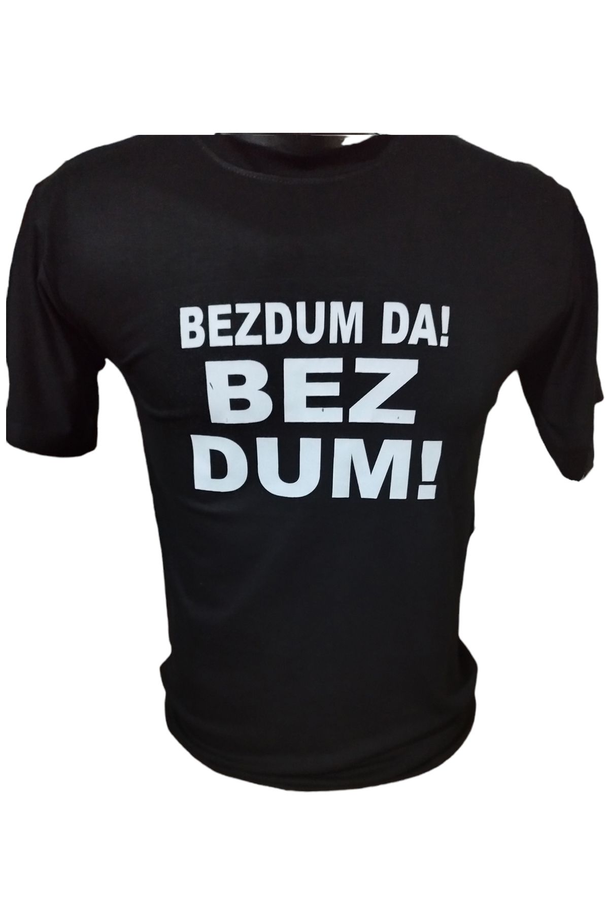 MLH STORE Bezdum Da ! Bezdum ! Baskılı Pamuklu Likralı T-shirt (Beyaz Yazılı Siyah) M Beden