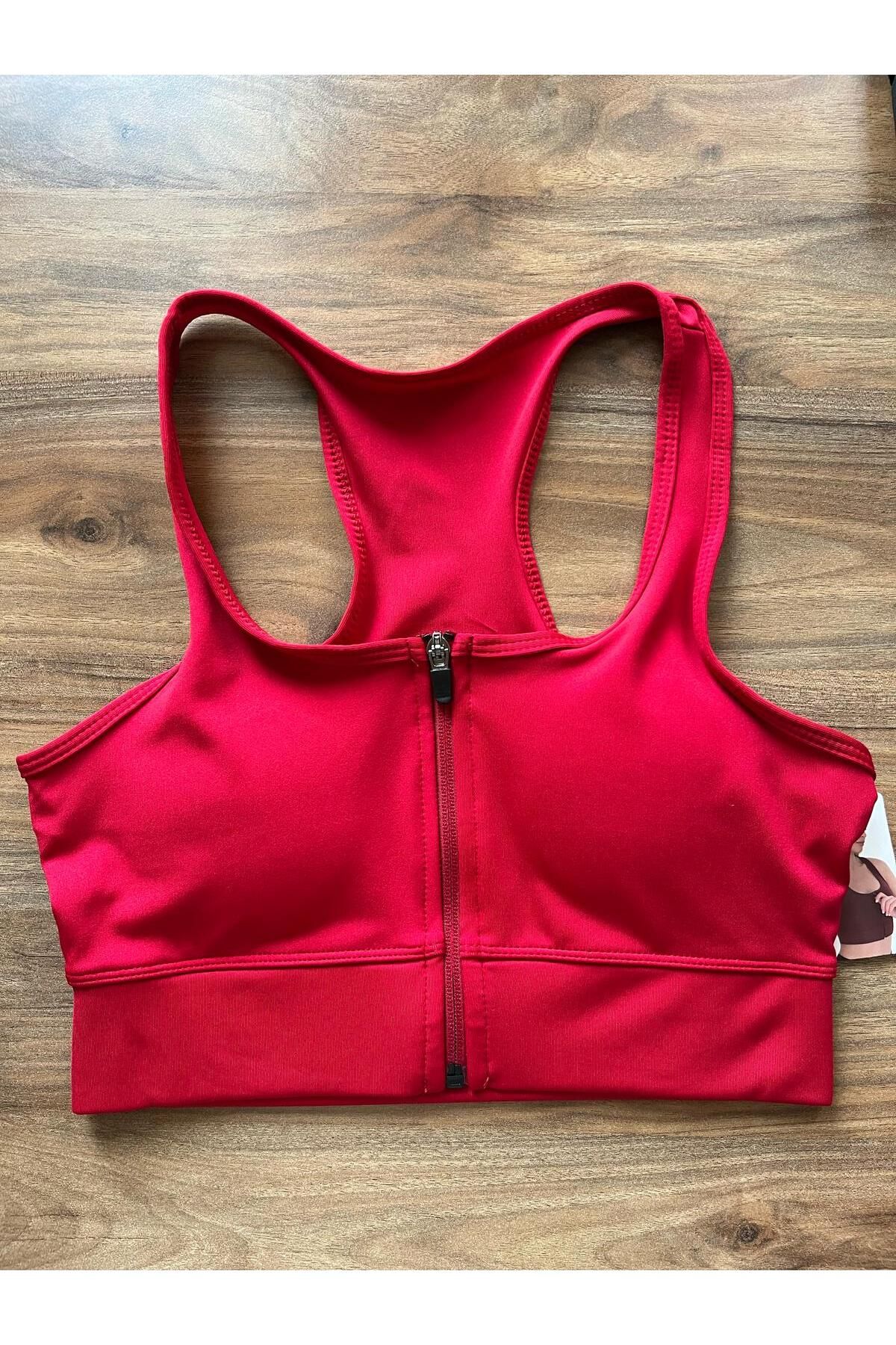 hakkoymaz Kalın Askılı Fermuarlı Spor Büstiyer - Sports Bra / Crop Destekli Çıkarılabilir Pedli Spor Sütyeni