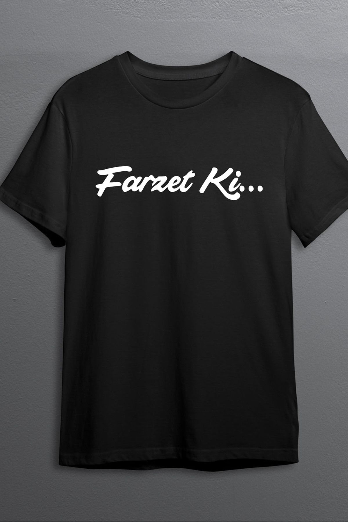 MLH STORE Farzet Ki Baskılı Pamuklu Likralı T-shirt (Beyaz Yazılı Siyah) L Beden