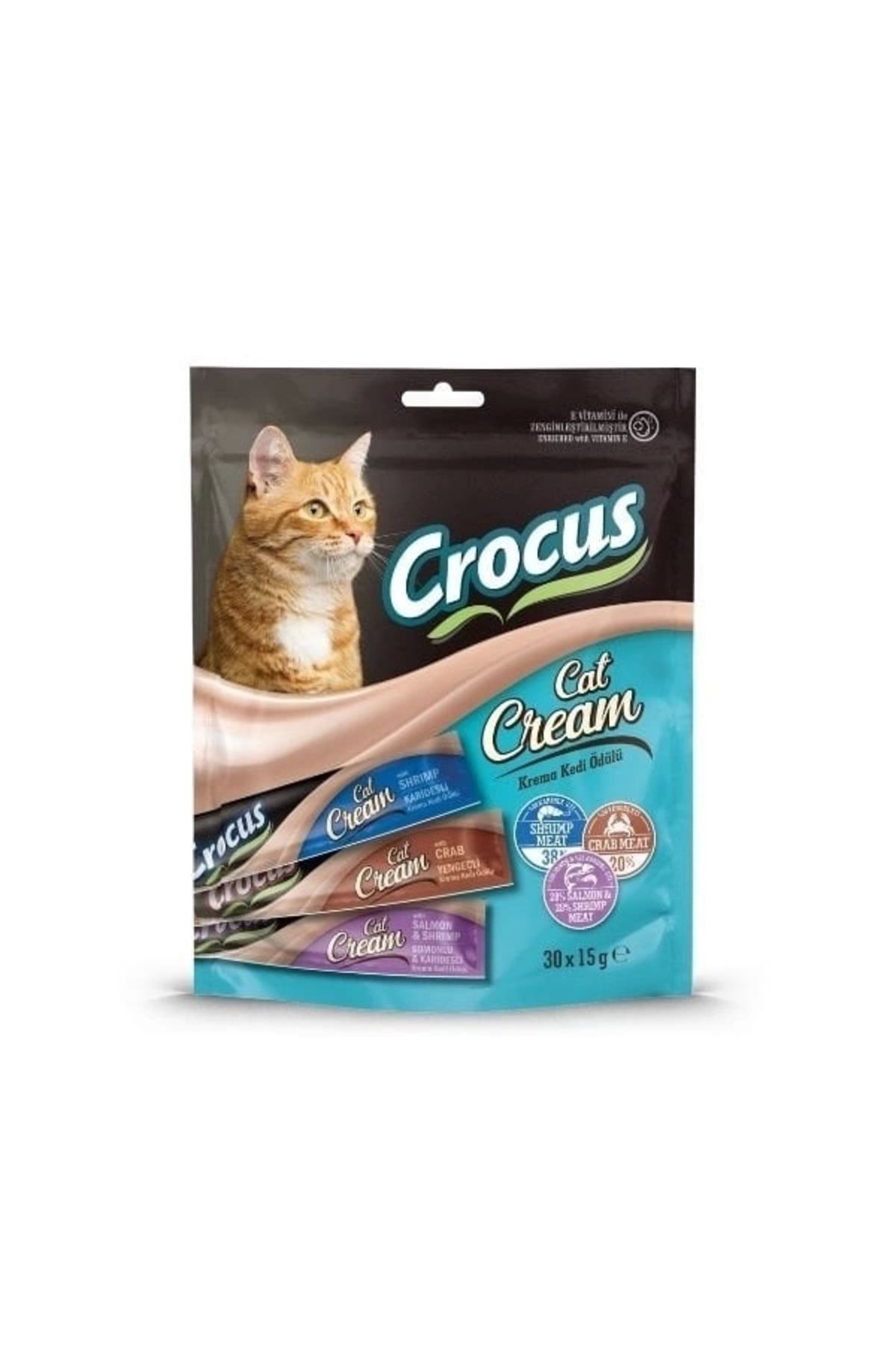 YNT İthalat Crocus Karışık Lezzet Somon Karides ve Yengeç Sıvı Kedi Ödül Maması 15 Gr 30 Adet