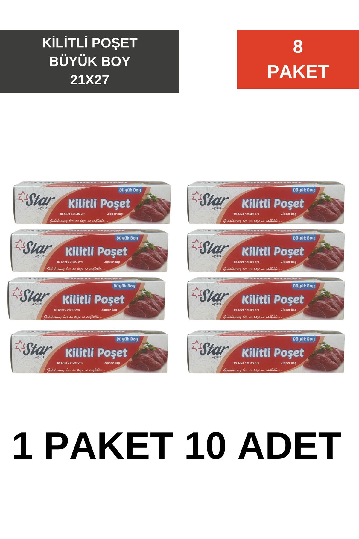 Lider Büyük Boy Kilitli Buzdolabı Poşeti Seti 10'lu 8 Paket Toplam 80 ADET