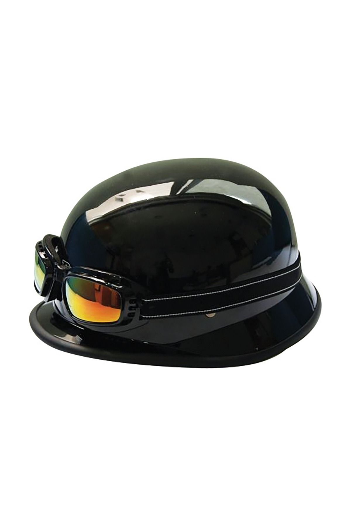 MOTOANL Motosiklet ve Bisiklet Yarım Kask Retro Gözlüklü Chopper Cruiser Kaskı Parlak Siyah