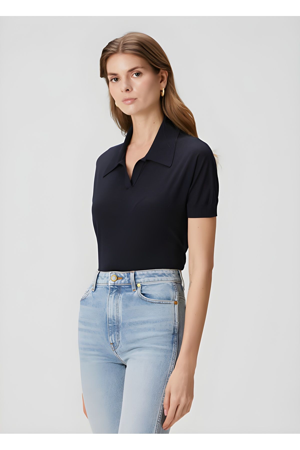 banessa Lacivert Kadın Triko T-Shirt