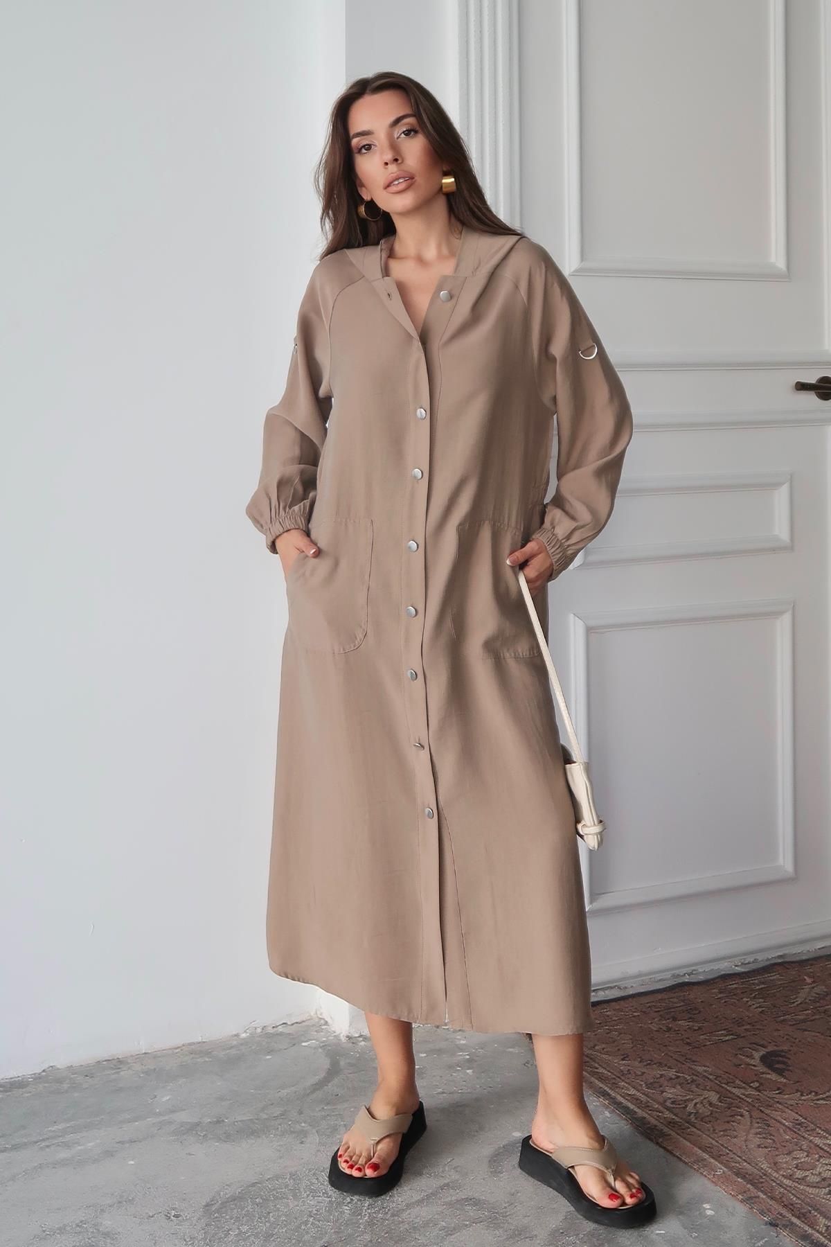 Olcay-Unlined Modal Cap with Hooded Drawstring Detail Kamel 6711-Y 5