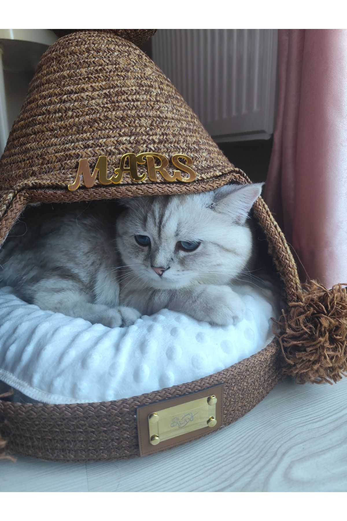 RH GALAXİ TEKSTİL 🐾 İSME ÖZEL LÜKS KEDİ EVİ – El Yapımı, Doğal Kordon İp, Dekoratif Kedi Yatağı 0-7 kilo İçin