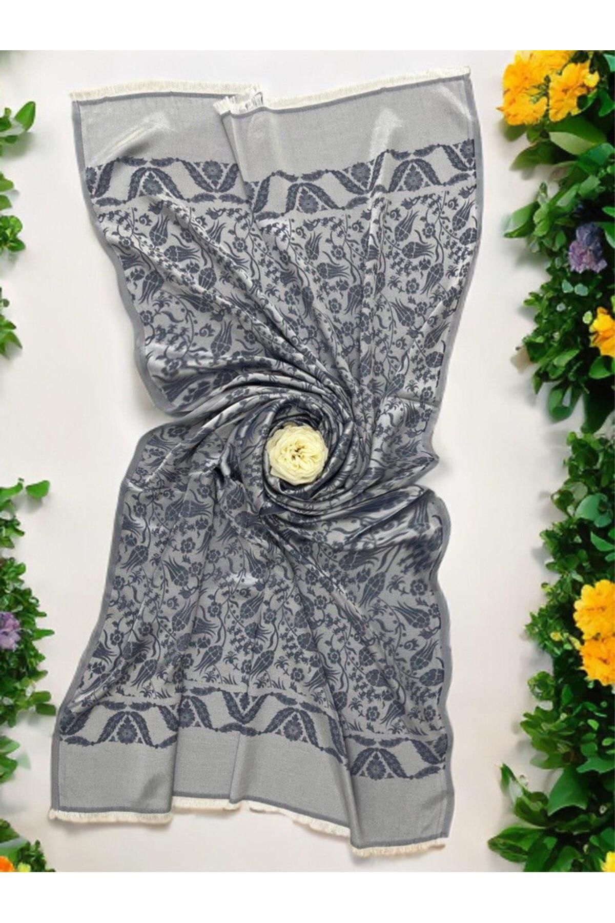 ECHARMBUTIK Gri Lale Desen Kadın Şal