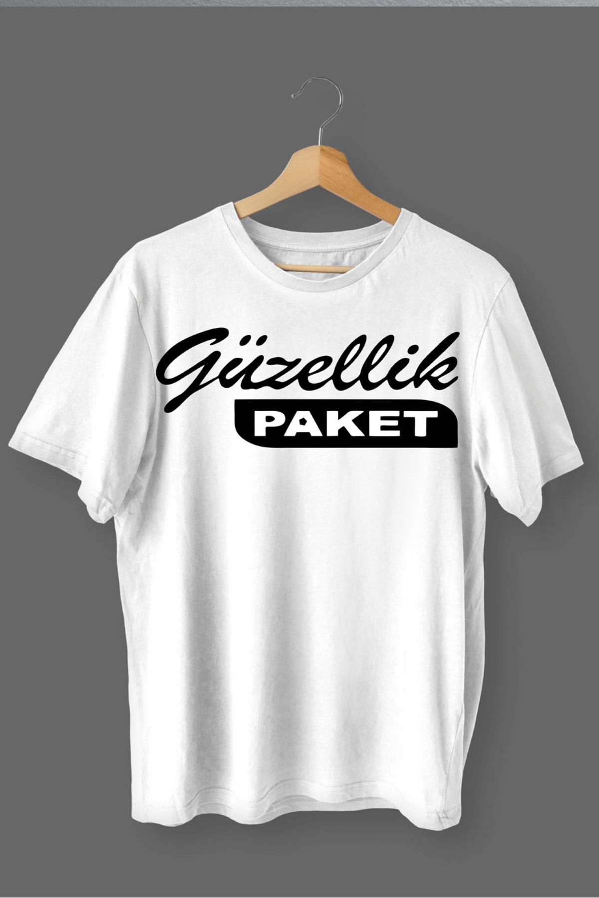 MLH STORE Güzellik Paket Baskılı Pamuklu Likralı T-shirt (Siyah Yazılı Beyaz) XL Beden