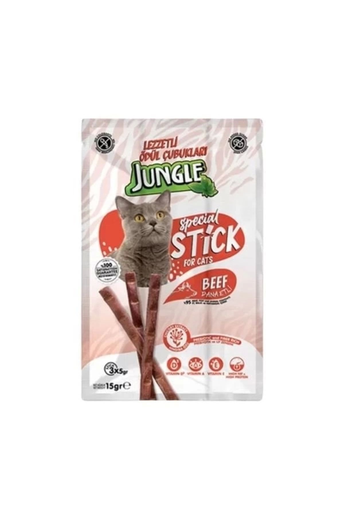 YNT İthalat Jungle Dana Etli Stick Kedi Ödülü 3 Adet 5 Gr