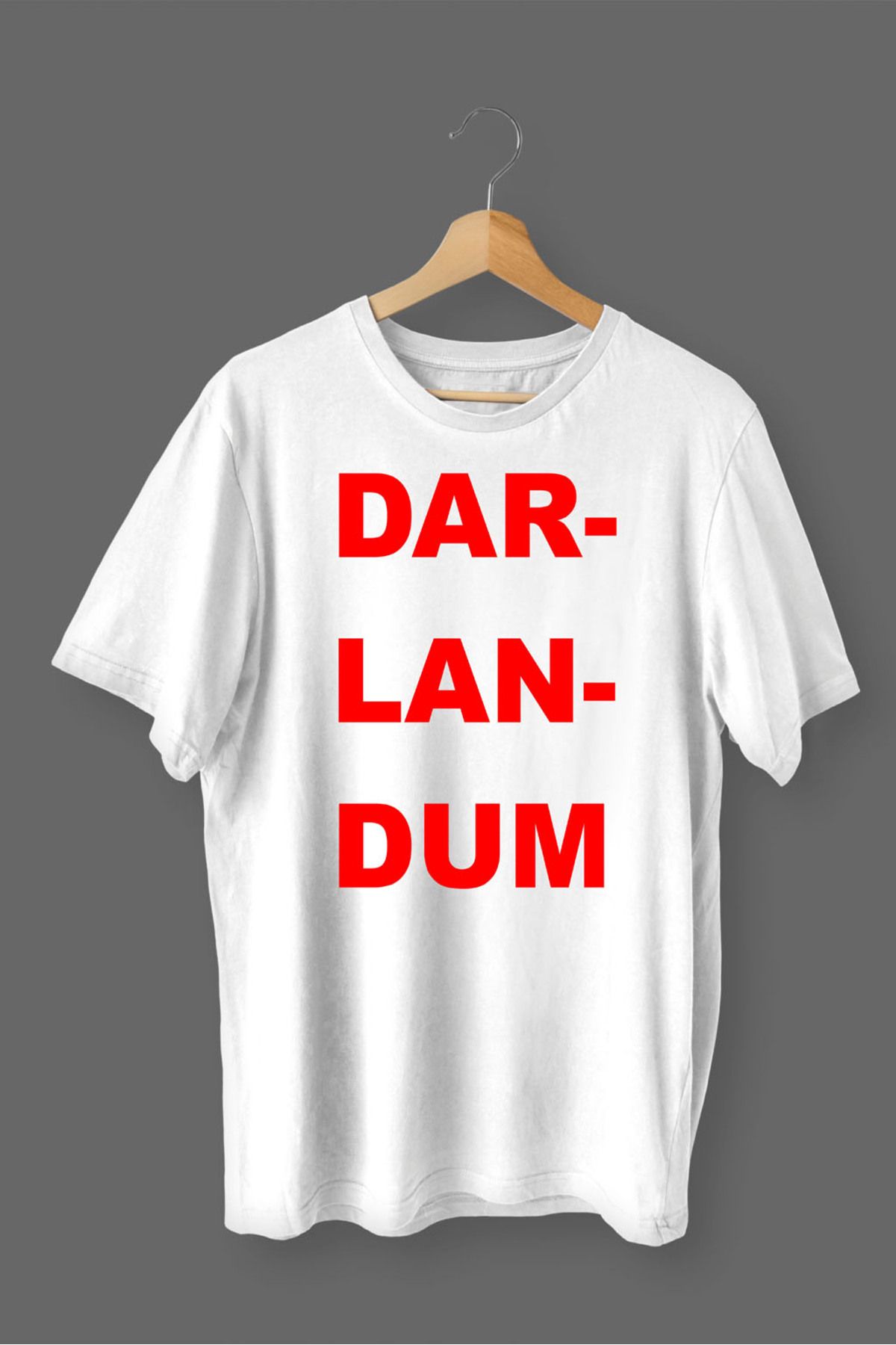 MLH STORE Darlandum Baskılı Pamuklu Likralı T-shirt (Kırmızı Yazılı Beyaz) XL Beden