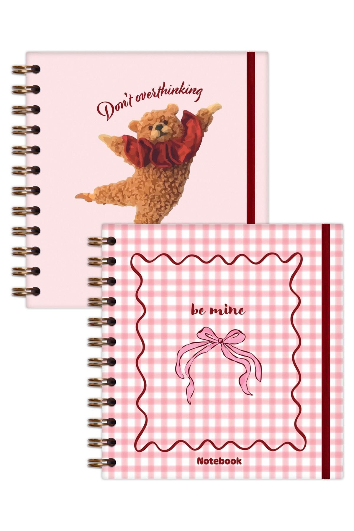 Matt Notebook-15X15 cm Square Set of 2 Spiral Lined Undated Notepad Gingham Teddy Bear 5