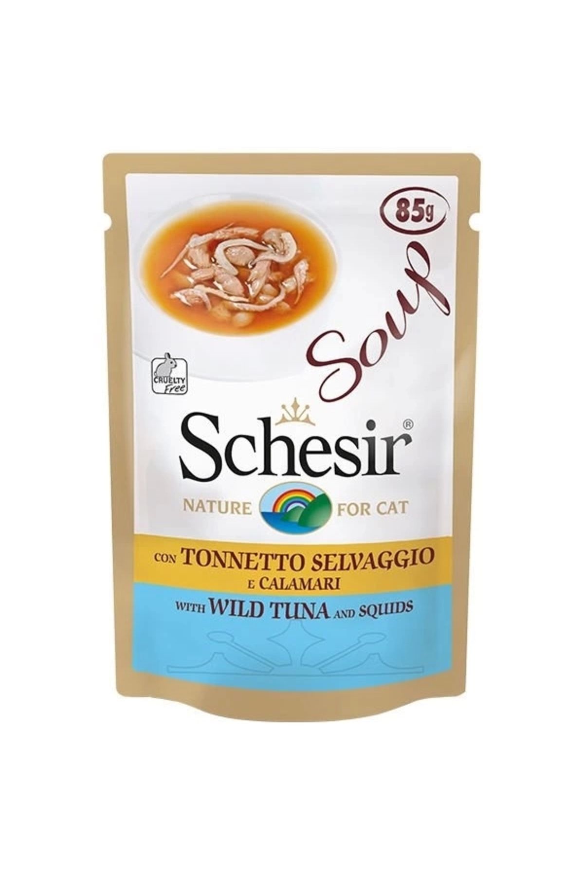 YNT İthalat Schesir Doğal Alabalık ve Kalamarlı Kedi Çorbası 85 Gr