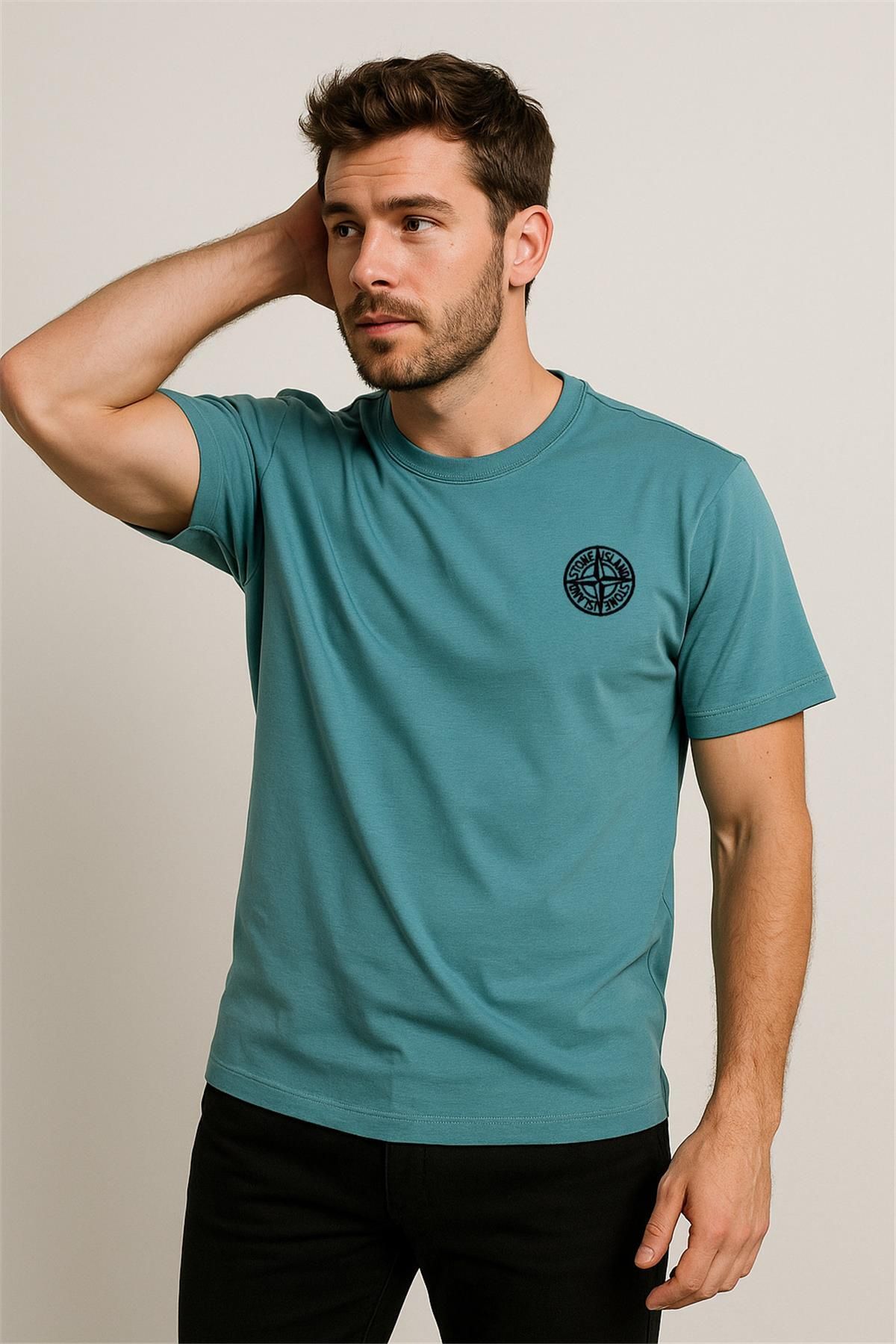 STONE ISLAND PAMUK PENYE BİSİKLET YAKA T-SHİRT CAĞLA YEŞİLİ