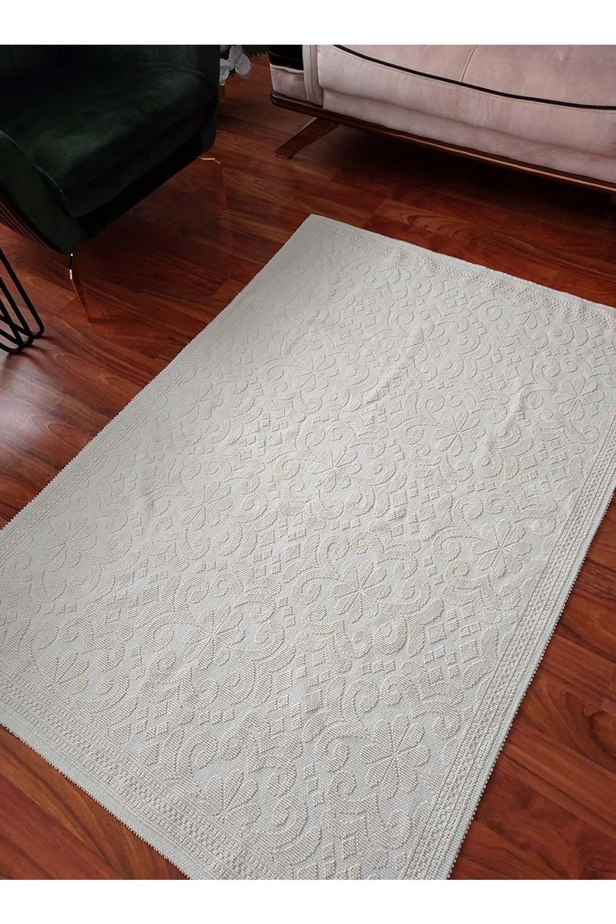 Mandaş Pamuklu Bukle Lüks Kilim (120x180)-Krem