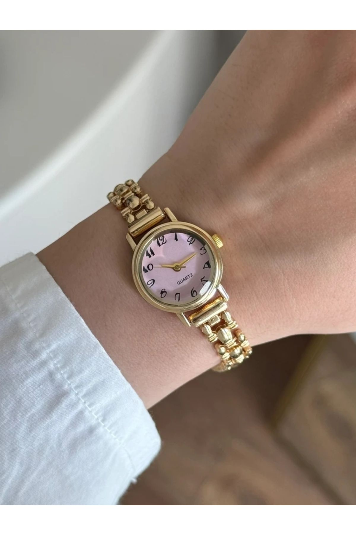 RoseandRoses Ceny Vintage Model Özel Tasarım Kadın Kol Saati Gold (Pembe Kadran)