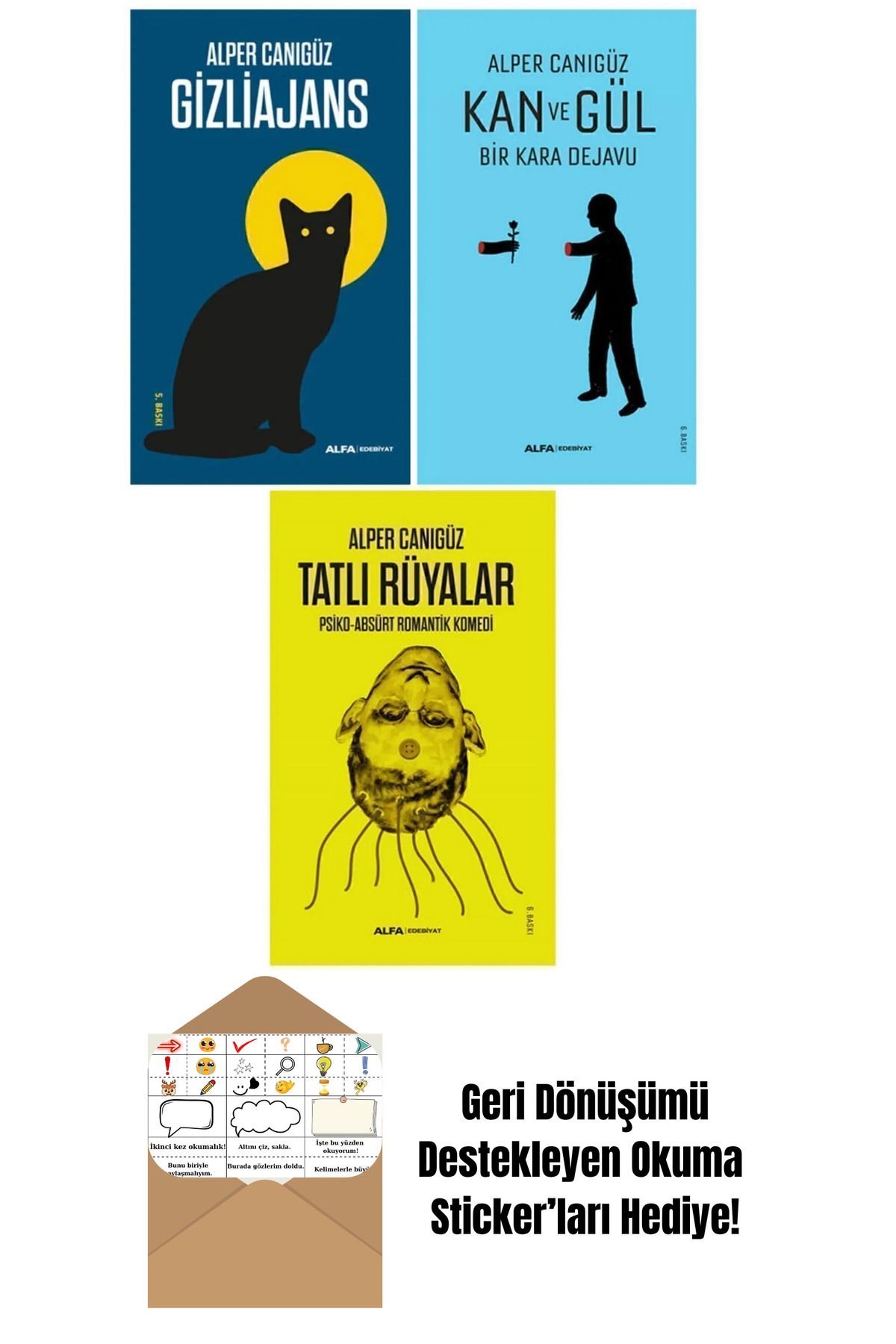Alfa Yayınları Alper Canıgüz 3 Kitap Set / Gizliajans - Kan Ve Gül - Tatlı Rüyalar + Okuma Sticker'ları