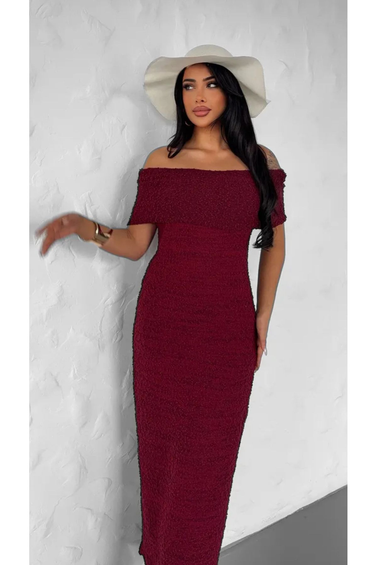 Noi Belis Carmen Yaka Maxi Boy Dokulu İnce Yazlık Elbise SS25EL0011