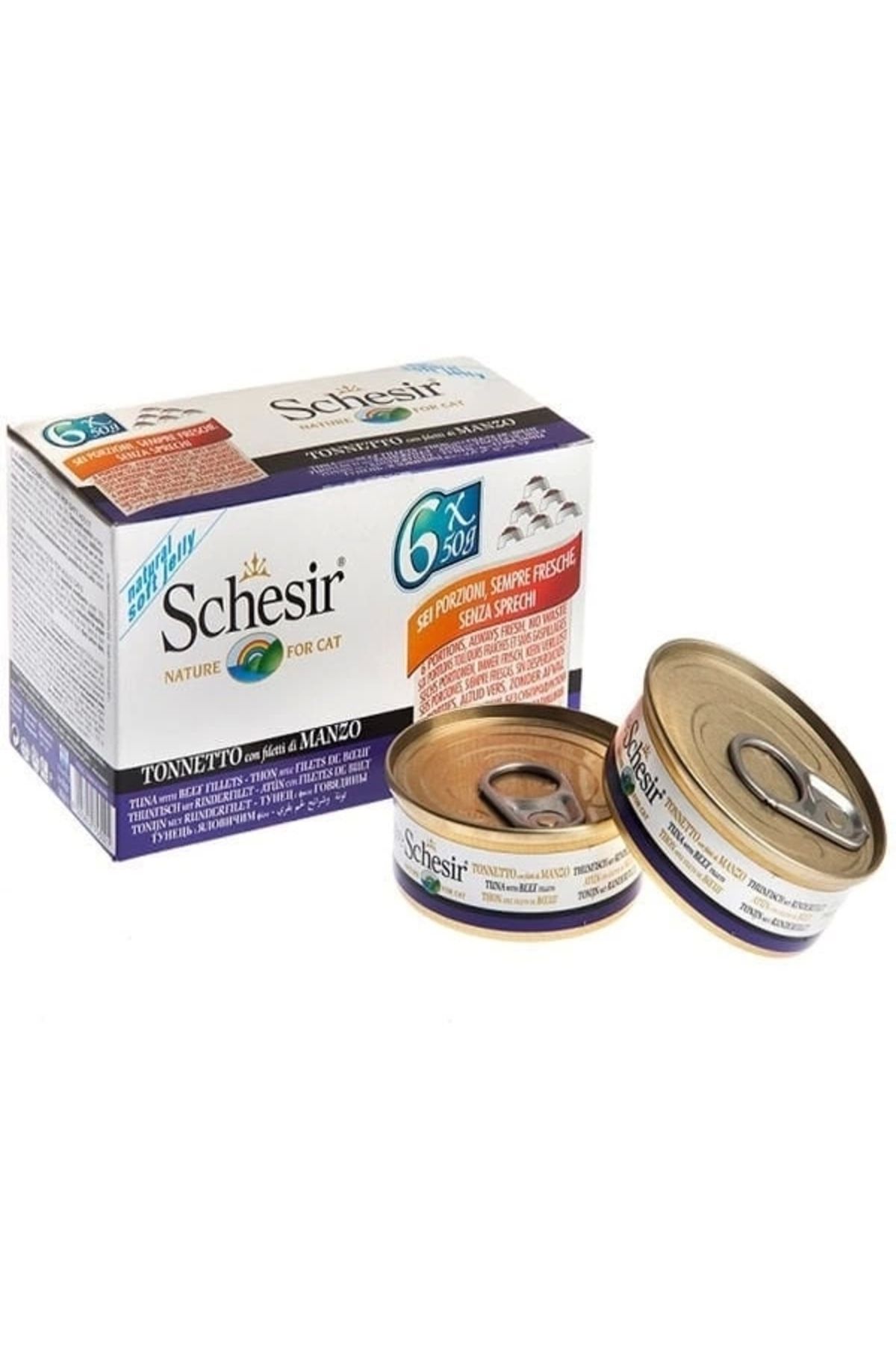 YNT İthalat Schesir Multipack Biftekli Konserve Kedi Maması 6x50 Gr