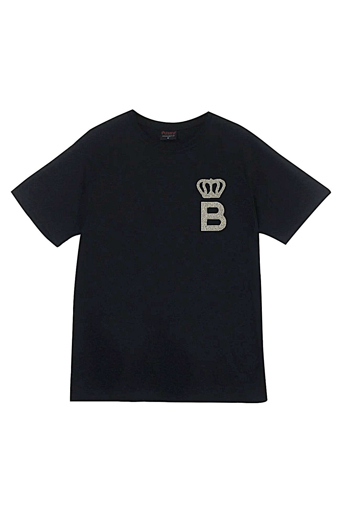 G1CR KRAL TACI- Kristal Taşlı - Harfli - İsimli - Kişiye Özel - Siyah 1.Kalite T-Shirt / En Güzel Hediye