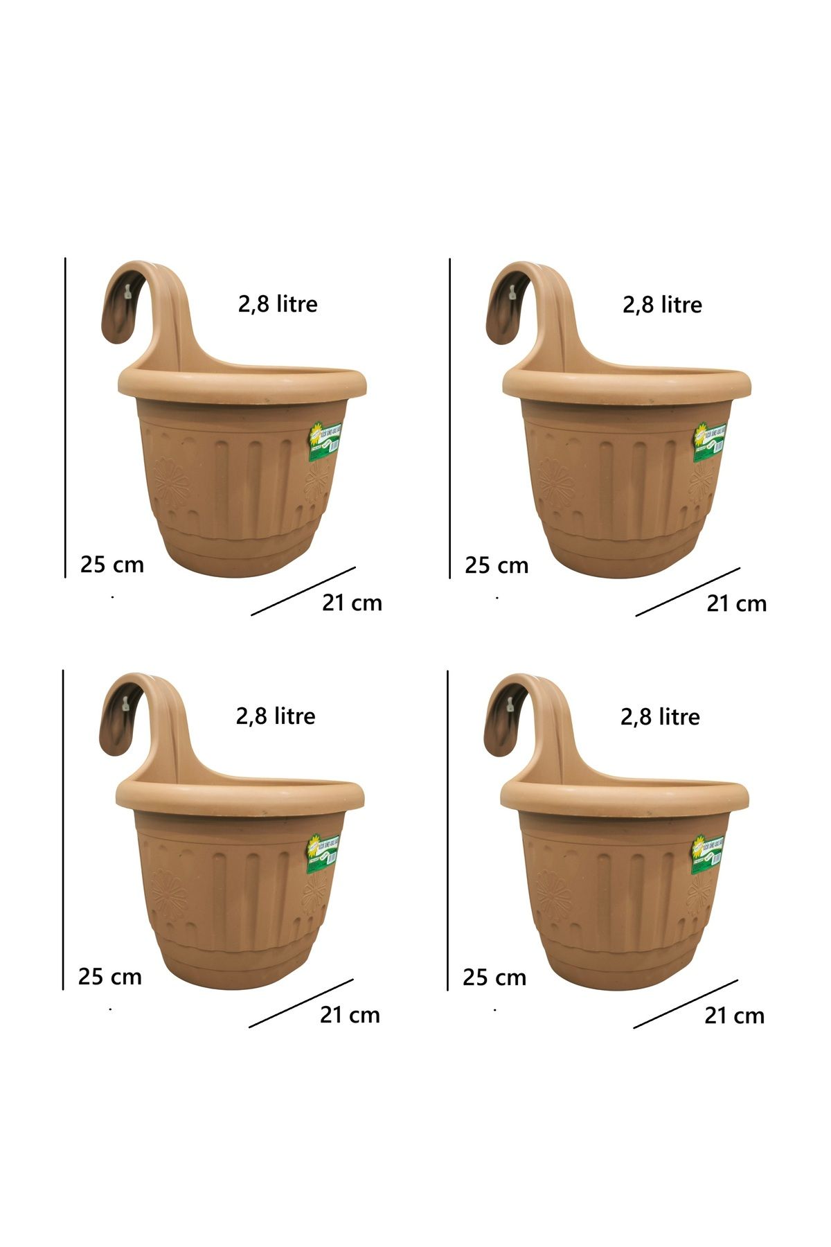 demethome 2,8 litre Kendinden Askılı Balkon Saksısı Plastik Kelepçeli Sağlam saksı