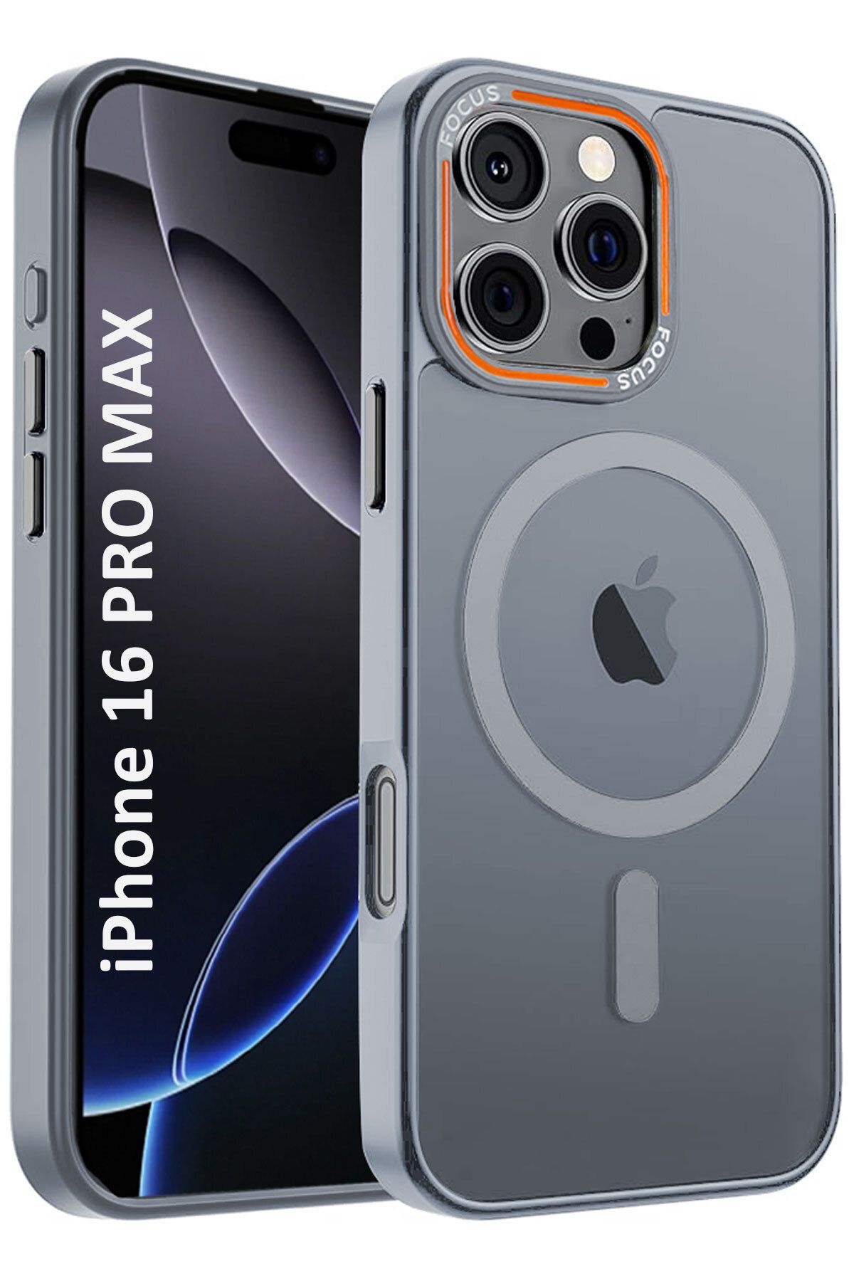 CEPSTOK Apple iPhone 16 Pro Max Kılıf Gri Magsafe Wireless Şarj Özellikli Mat Silikon Kapak