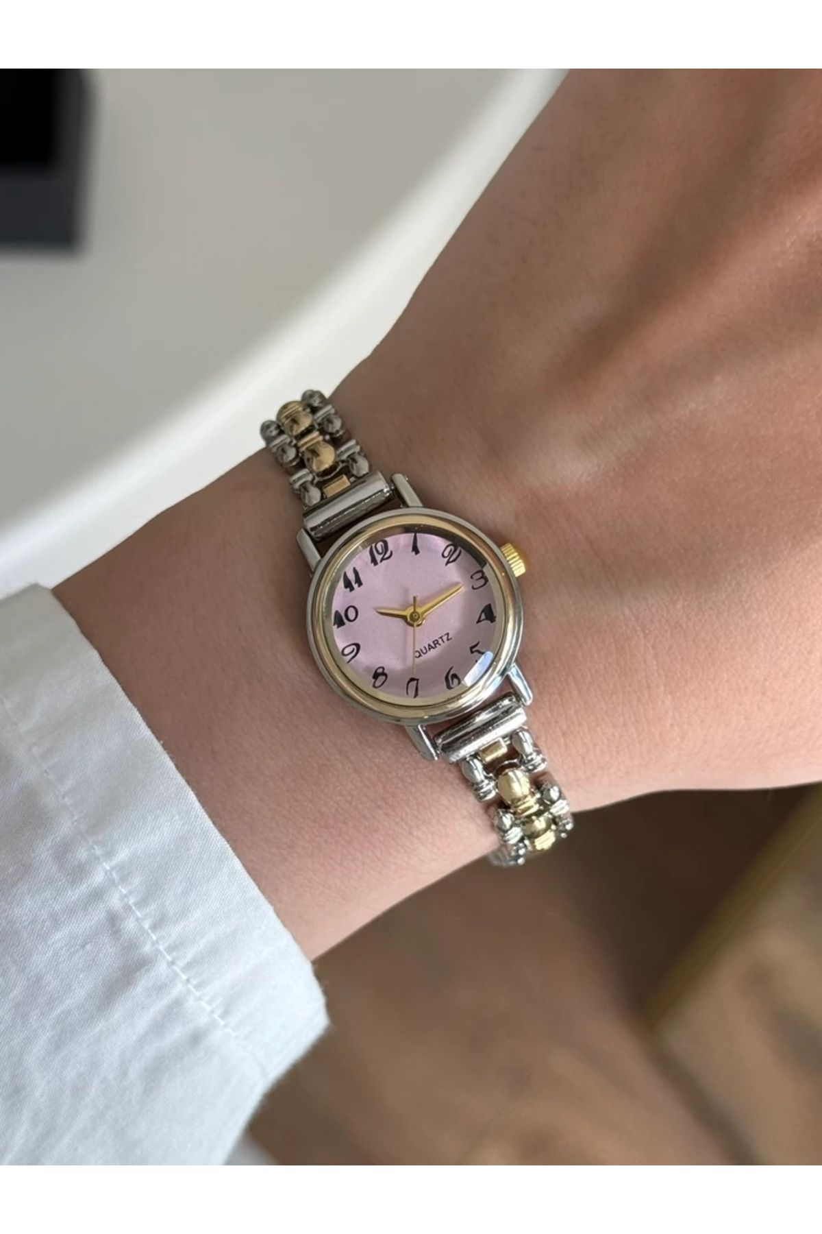 RoseandRoses Ceny Vintage Model Özel Tasarım Kadın Kol Saati Gold-Gümüş (Pembe Kadran)