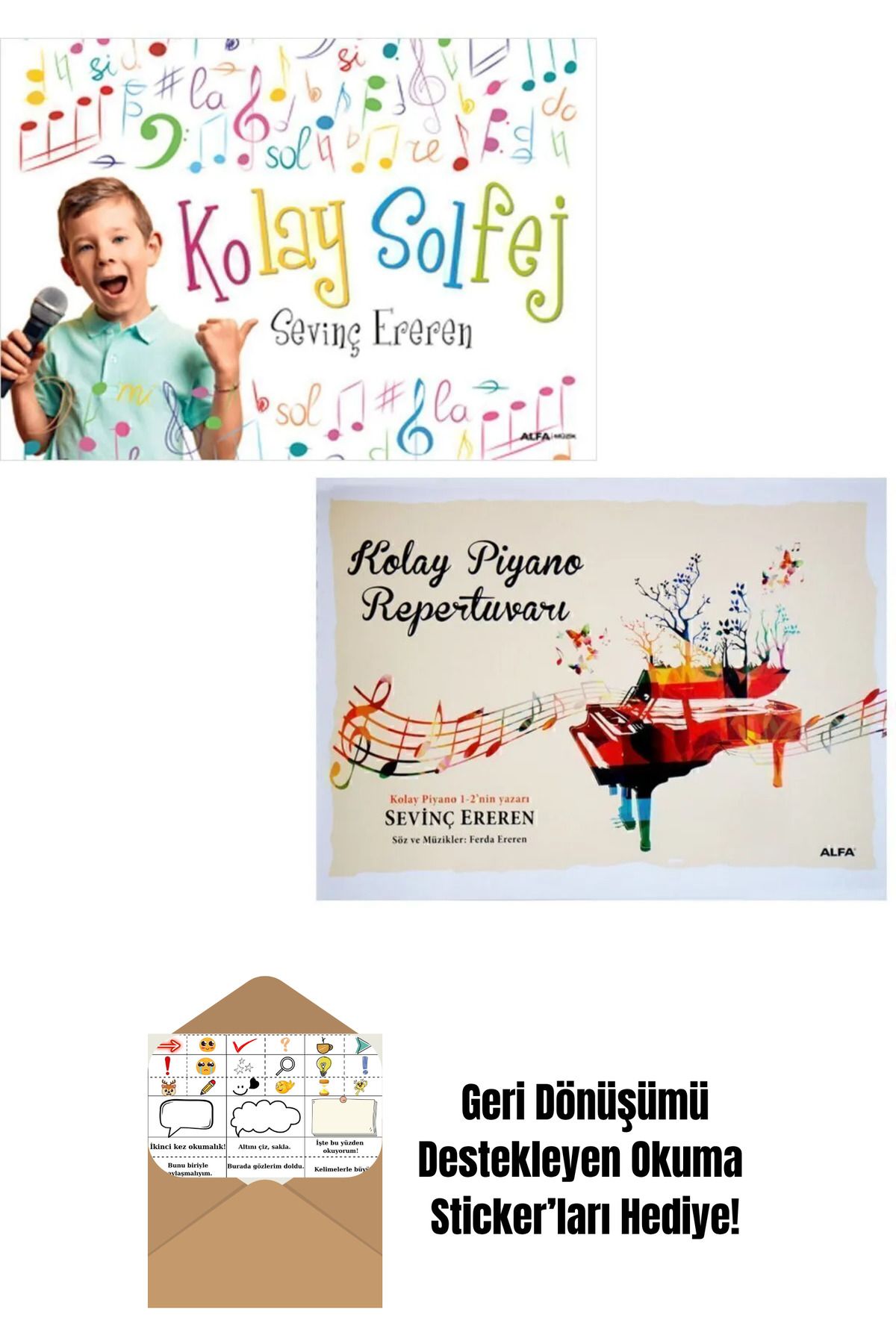Alfa Yayınları Kolay Solfej + Kolay Piyano Repertuarı 2 Kitap Set + Okuma Sticker'ları