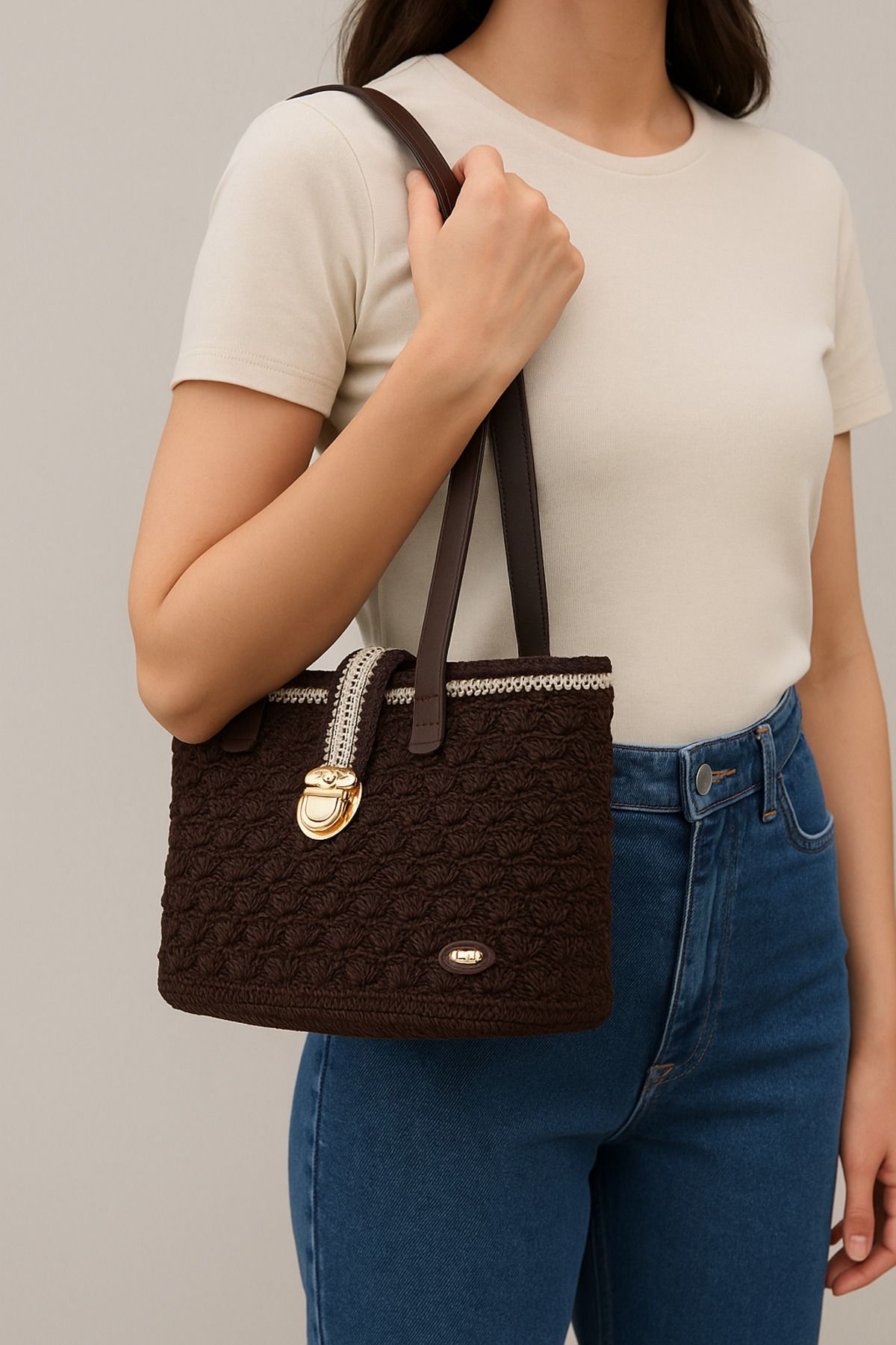 Oliviani El Yapımı Omuz Çantası – Kahverengi