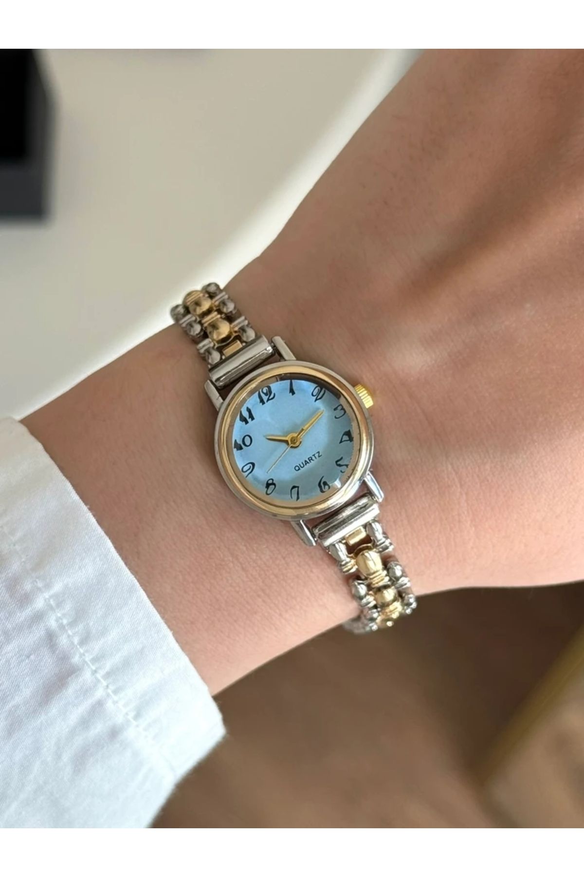 RoseandRoses Ceny Vintage Model Özel Tasarım Kadın Kol Saati Gold-Gümüş (Mavi Kadran)