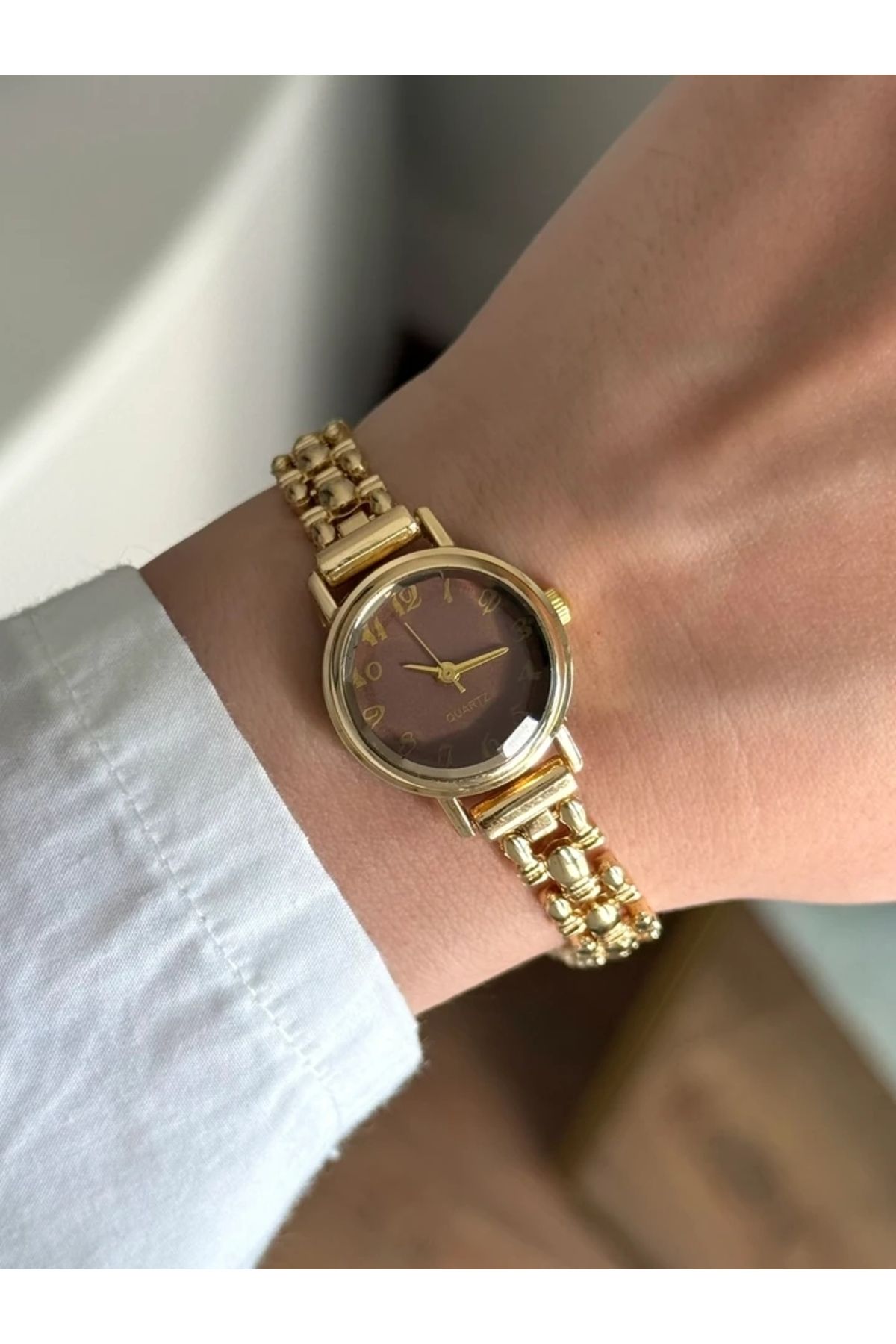 RoseandRoses Ceny Vintage Model Özel Tasarım Kadın Kol Saati Gold (Kahve Kadran)
