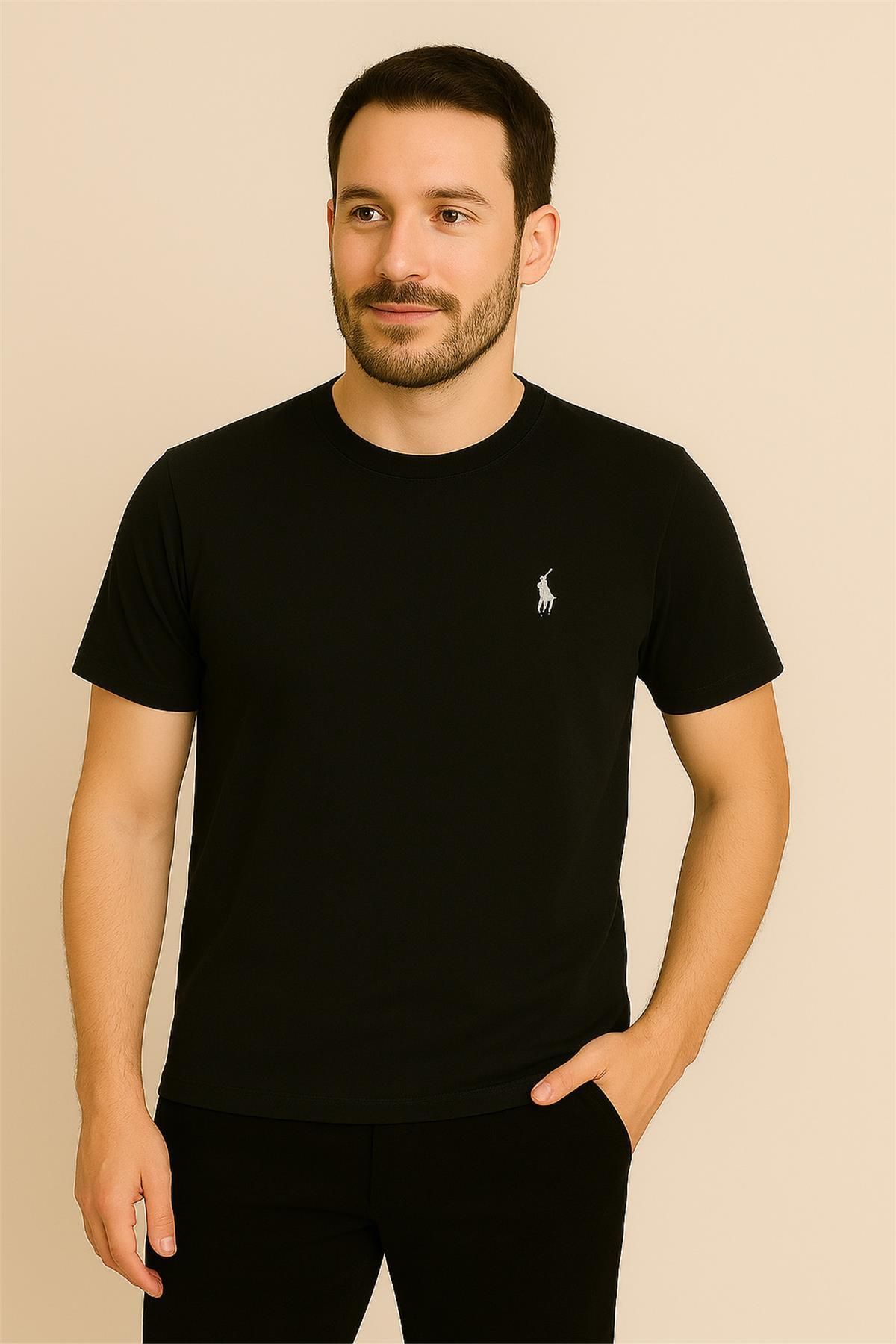 Polo PAMUK PENYE BİSİKLET YAKA T-SHİRT SİYAH