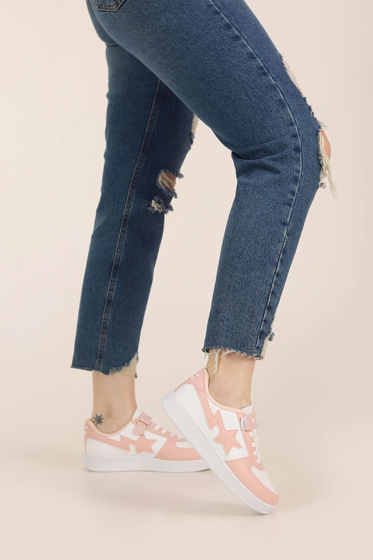 MİYASPORT Unisex Rahat Konfor Tabanlı Yıldız Detaylı Cırtlı Bağcıklı Sneakers Günlük Genç Kadın Spor Ayakkabı