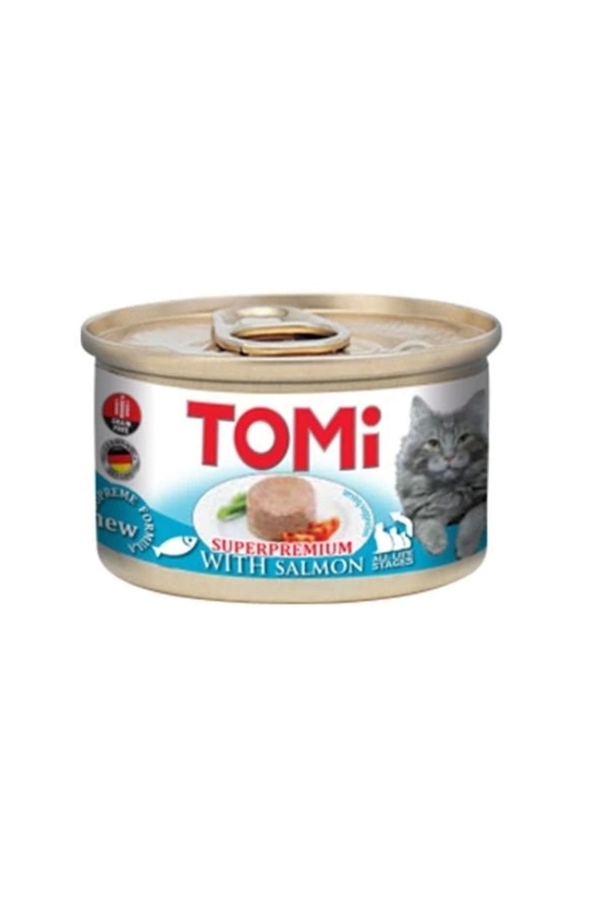 YNT İthalat Tomi Kıyılmış Somonlu Tahılsız Yetişkin Konserve Kedi Maması 85 Gr
