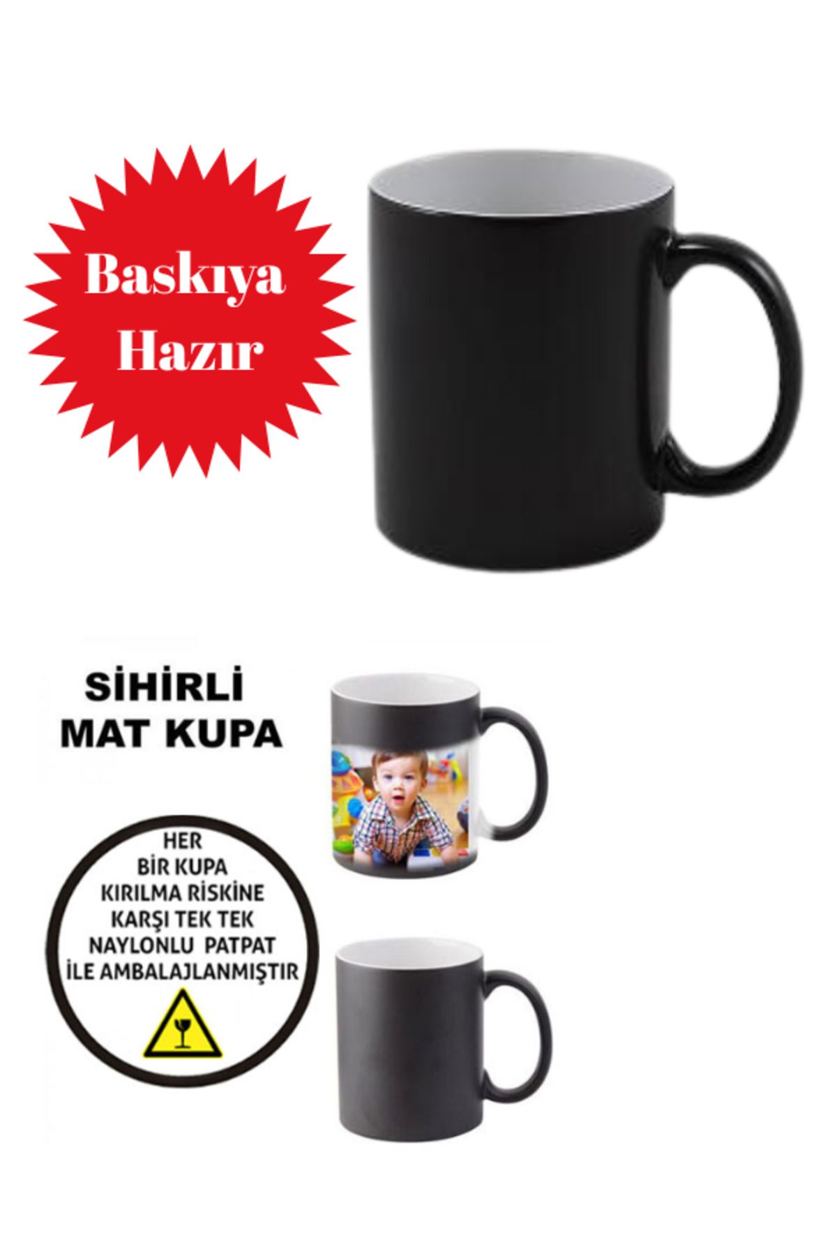 Güzel Paket Sublimasyon Porselen Sihirli MAT Siyah Kupa- Kutulu 8 Adet Baskısız