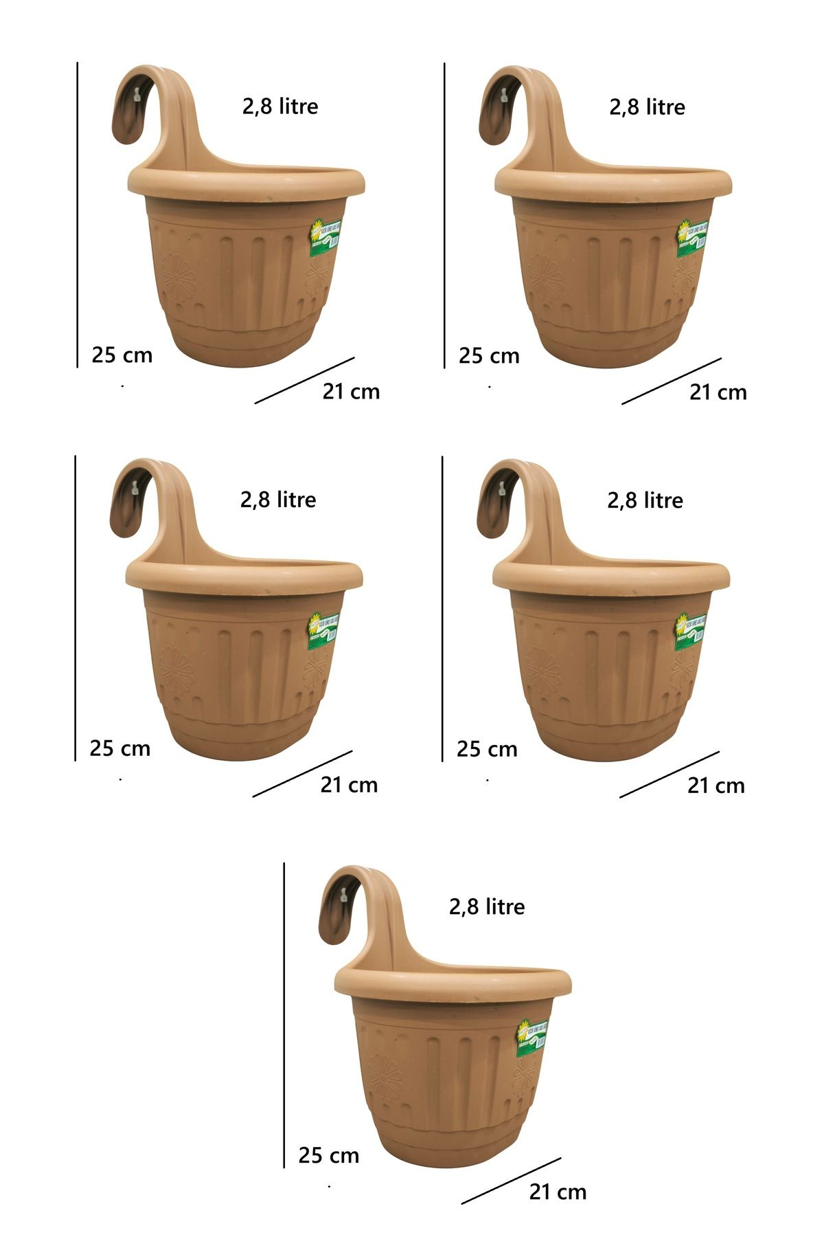 demethome 2,8 litre Kendinden Askılı Balkon Saksısı Plastik Kelepçeli Sağlam saksı
