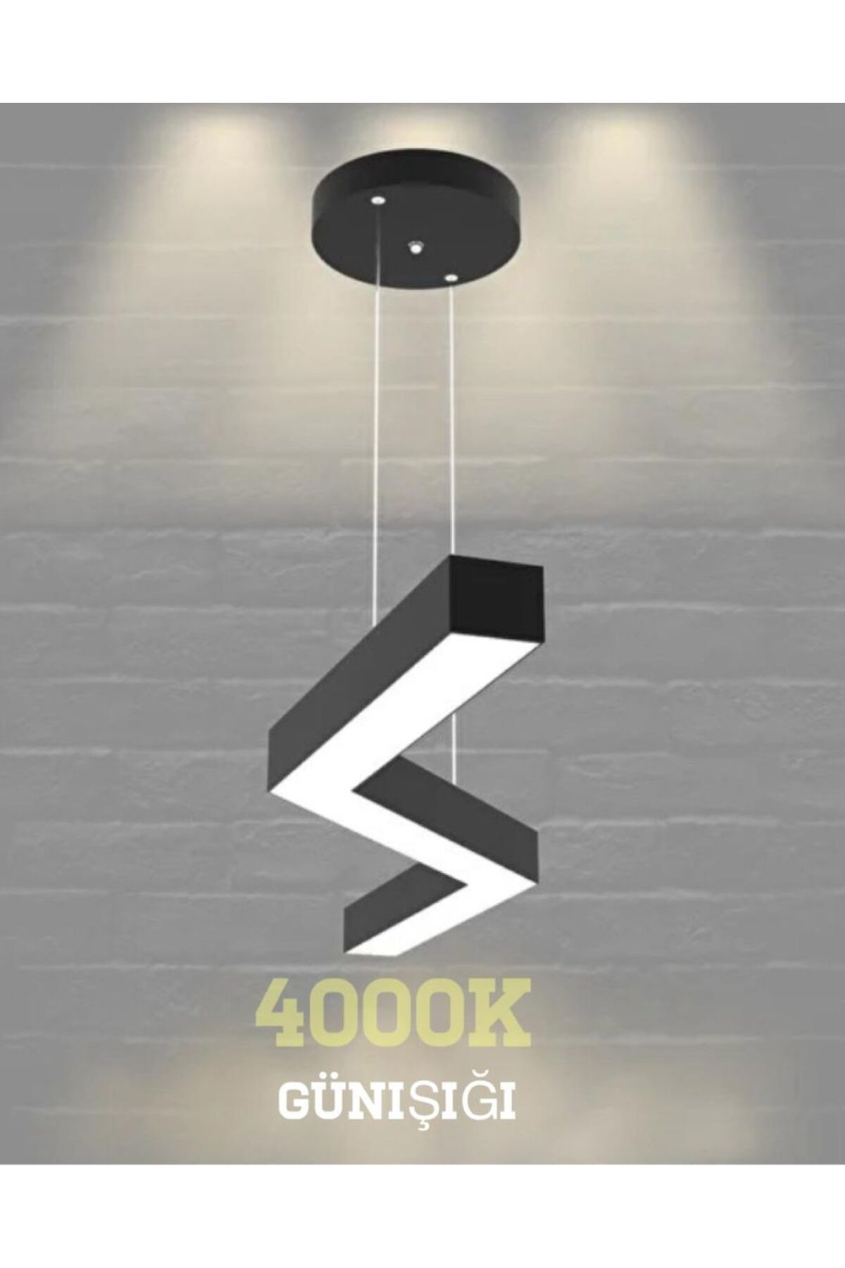 GEN AYDINLATMA Zigzag ( Siyah Kasa, Günışığı ) Ledli Modern Led Avize, Salon, Mutfak, Oturma Yatak Odası,