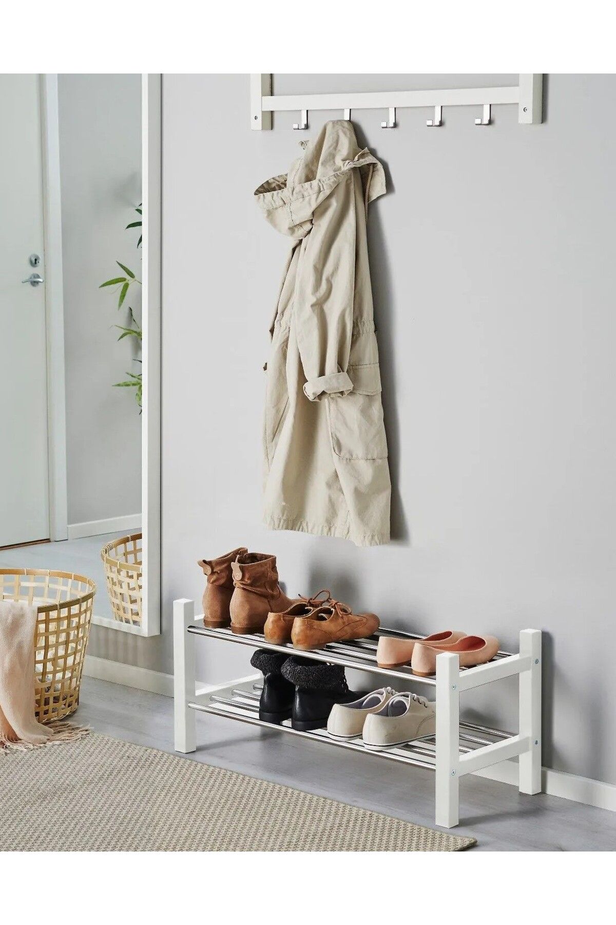 IKEA Kaliteli Ayaklı 2 Katlı Ayakkabılık 79x32x37 Cm İkea Ahşap Antre Ayakkabılığı Beyaz Renk Raf