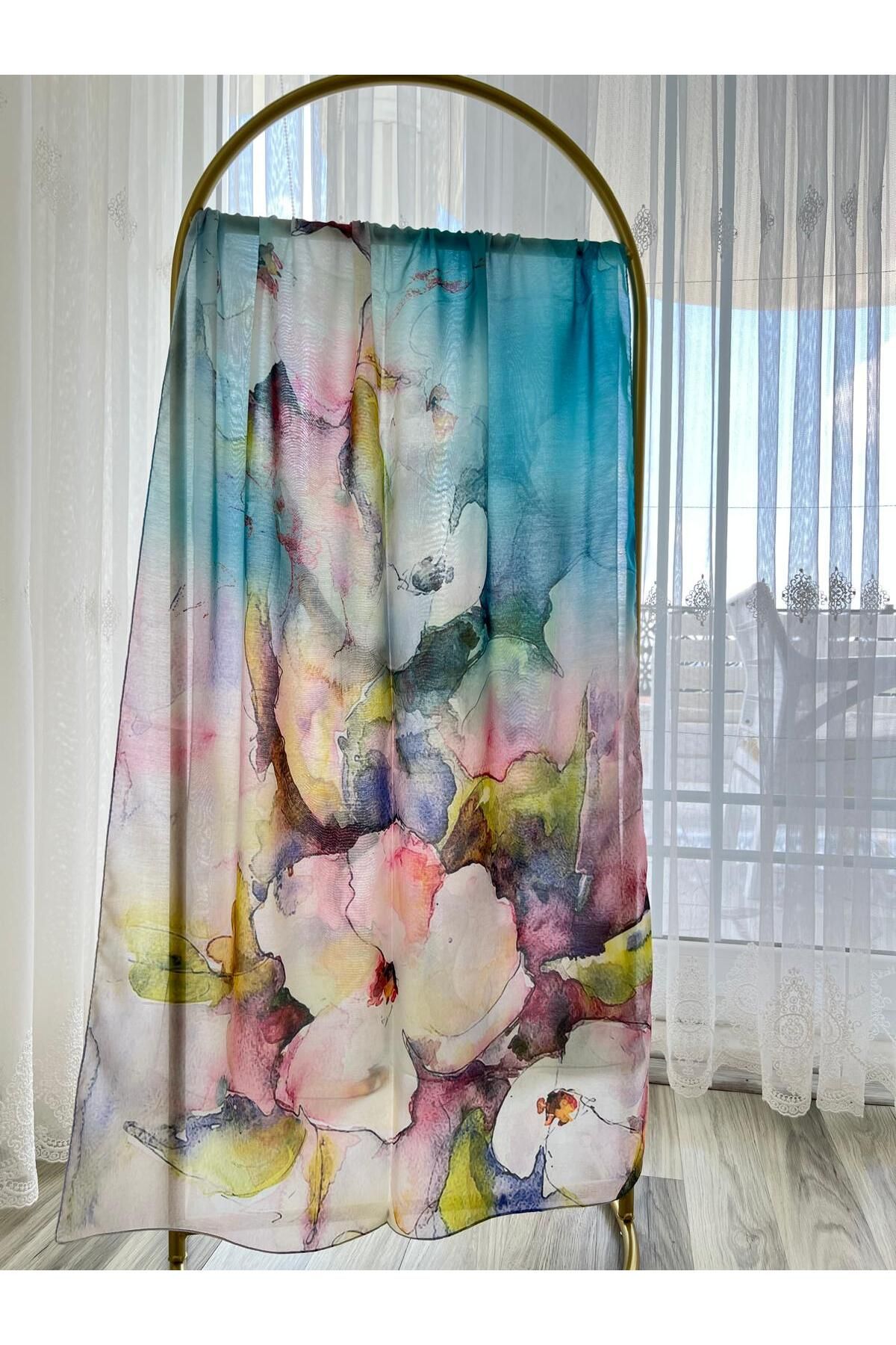 Shawl Passion Çiçek Desen Pamuk Şal Mavi