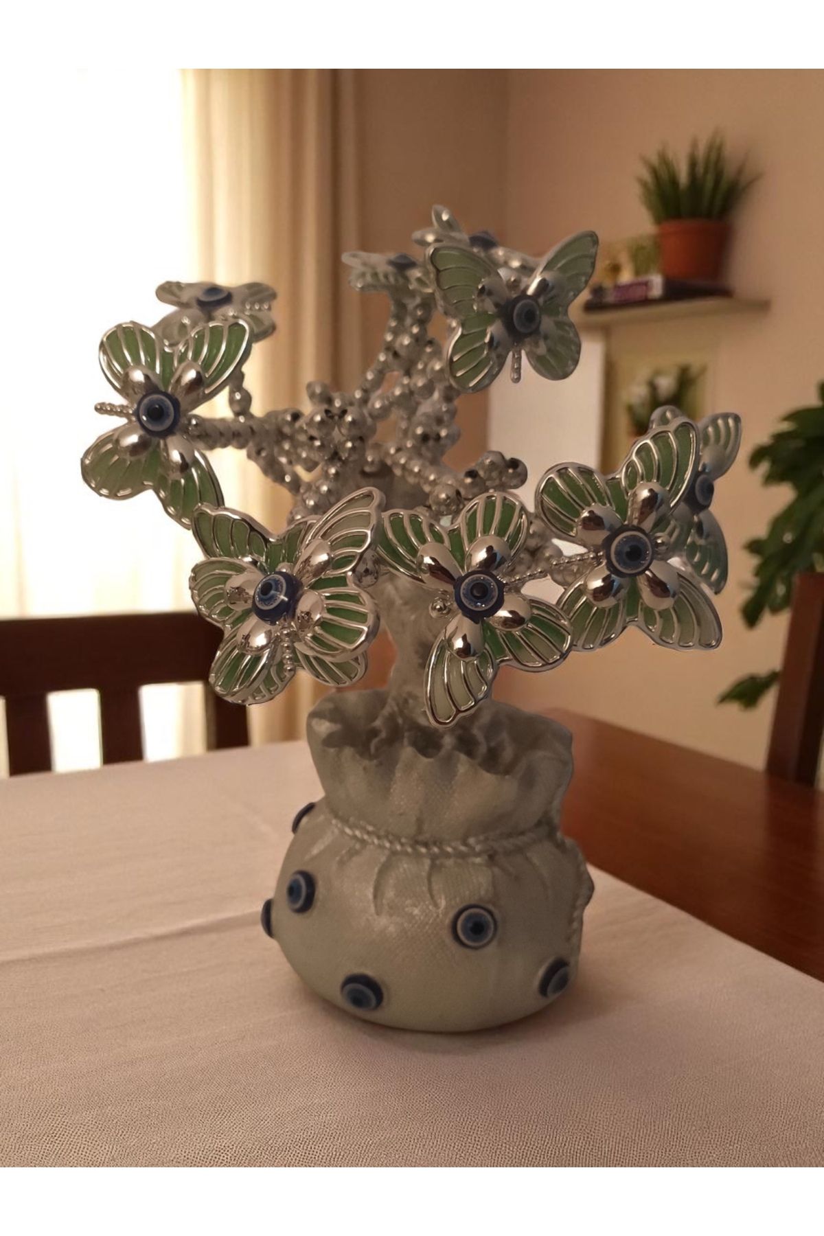 Land of Souvenir Cam Nazar Boncuklu Çiçekleri Elle Bükülüp Ayarlanabilen Ağaç Dekoratif Obje Biblo Hediyelik Süs