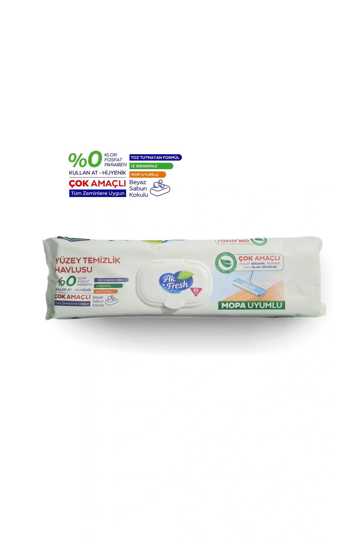 DNG STORE Ak Fresh Beyaz Sabun Kokulu Mopa Uyumlu Yüzey Temizlik Havlusu 85 PCS