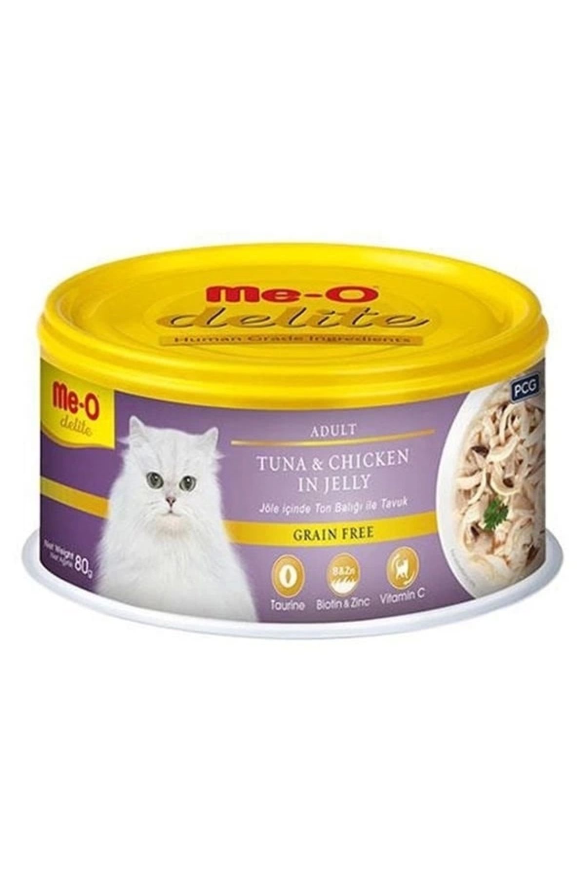 YNT İthalat Meo Delite Tahılsız Jöleli Ton Balıklı ve Tavuklu Yetişkin Konserve Kedi Maması 80 Gr