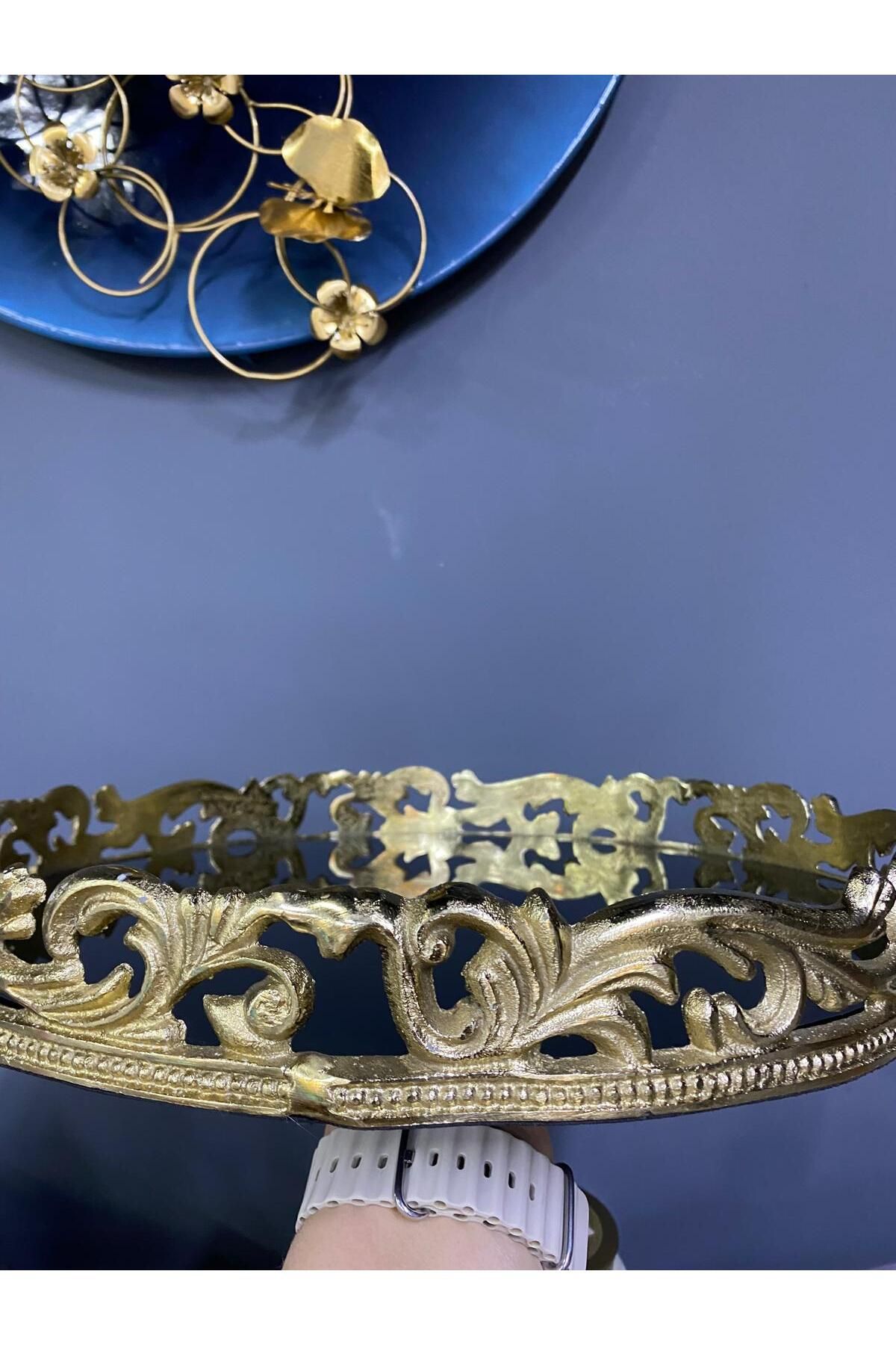 elif aksesuar Metal Döküm Aynalı Tepsi 38*5cm