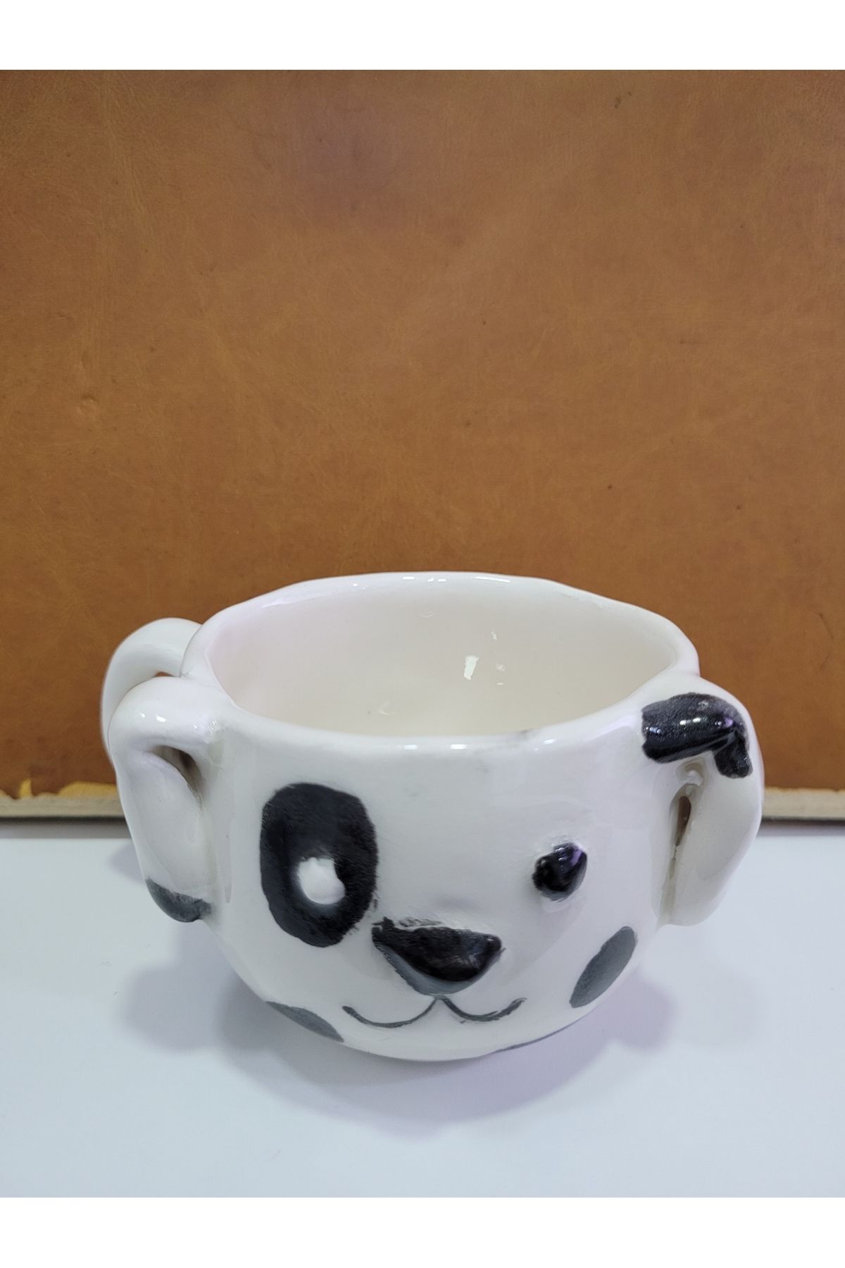 esdekor Seramik El Yapımı Kupa 6x7x10cm Siyah Beyaz Köpek 1 Adet