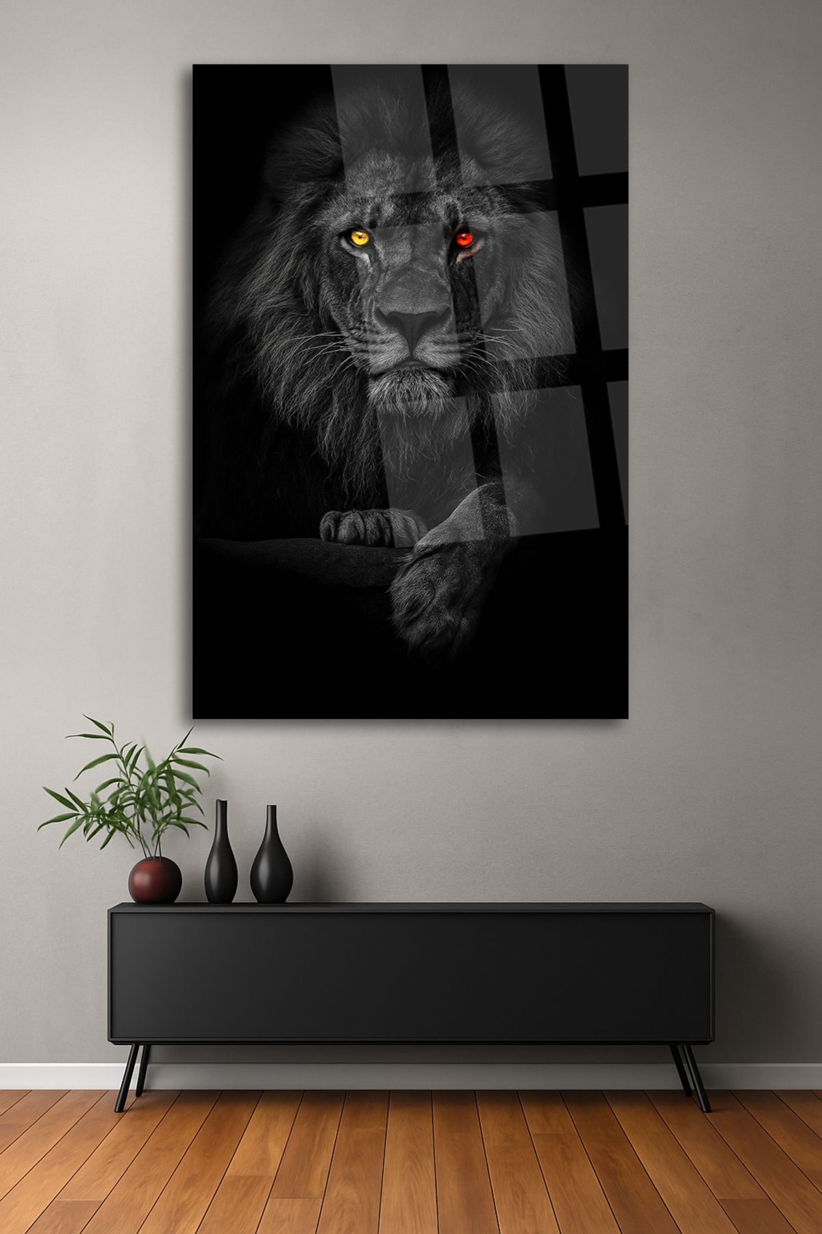 TAULART SARI KIRMIZI ASLAN TABLOSU KIRILMAZ LÜKS CAM TABLO TABLO MODERN TABLO EV İŞ YERİ HEDİYESİ