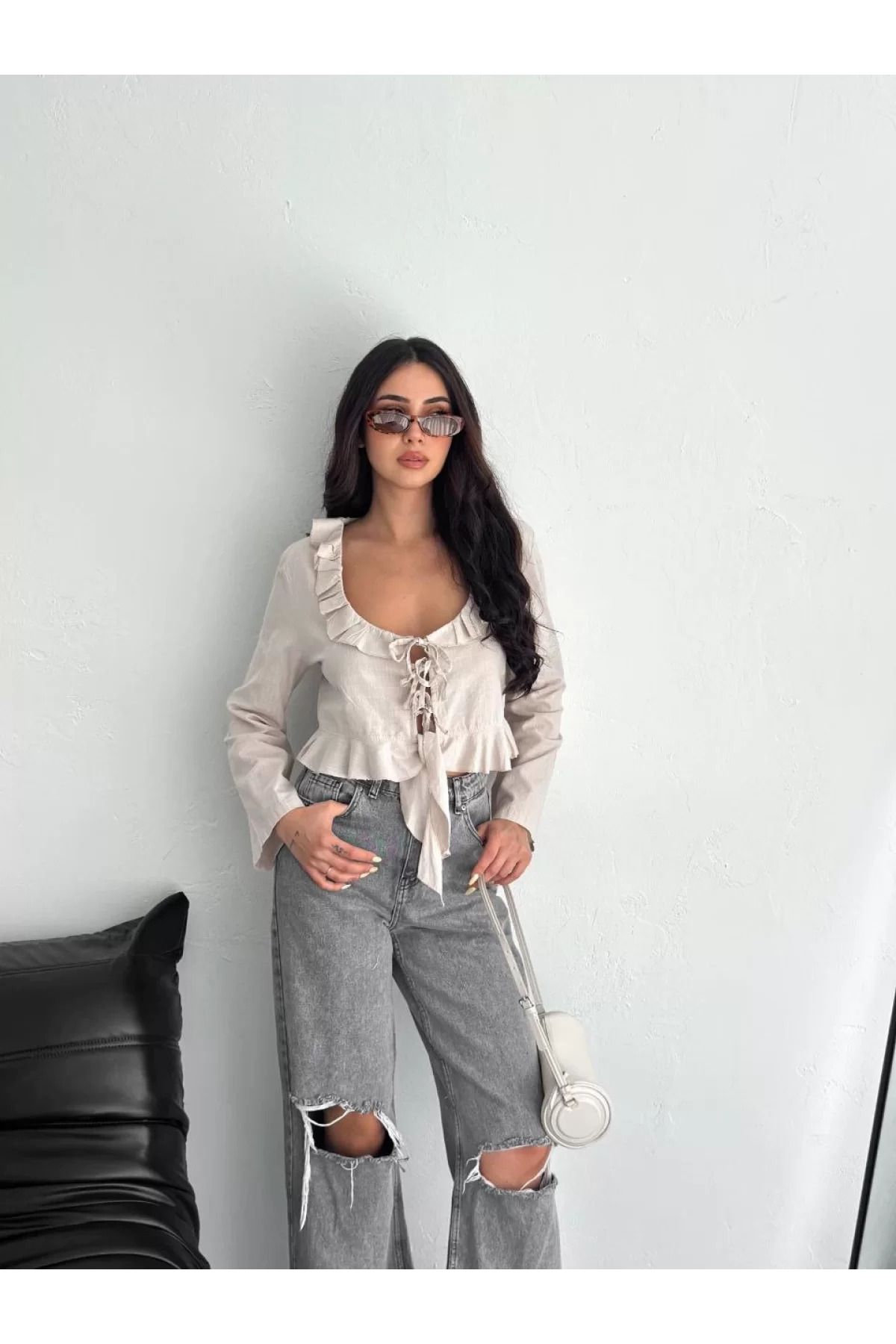 BBbutik Uzun Kol Bağacık Detaylı Bluz