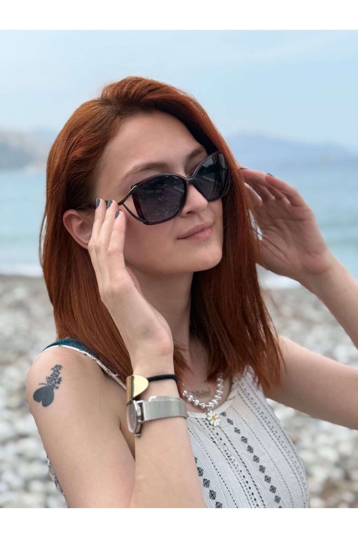 Ferrucci Bordo Oval Çerçeveli Siyah Metal Detaylı Şık Kadın Güneş Gözlüğü