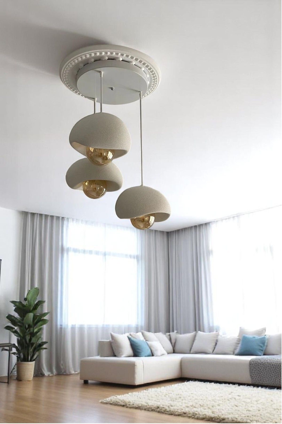 DREAM MODE Beton Görünümlü Modern Şık İskandinav Tarz 3 Başlıklı Avize (25cm) (RUSTİK AMPUL HEDİYELİ) NESTVİBE