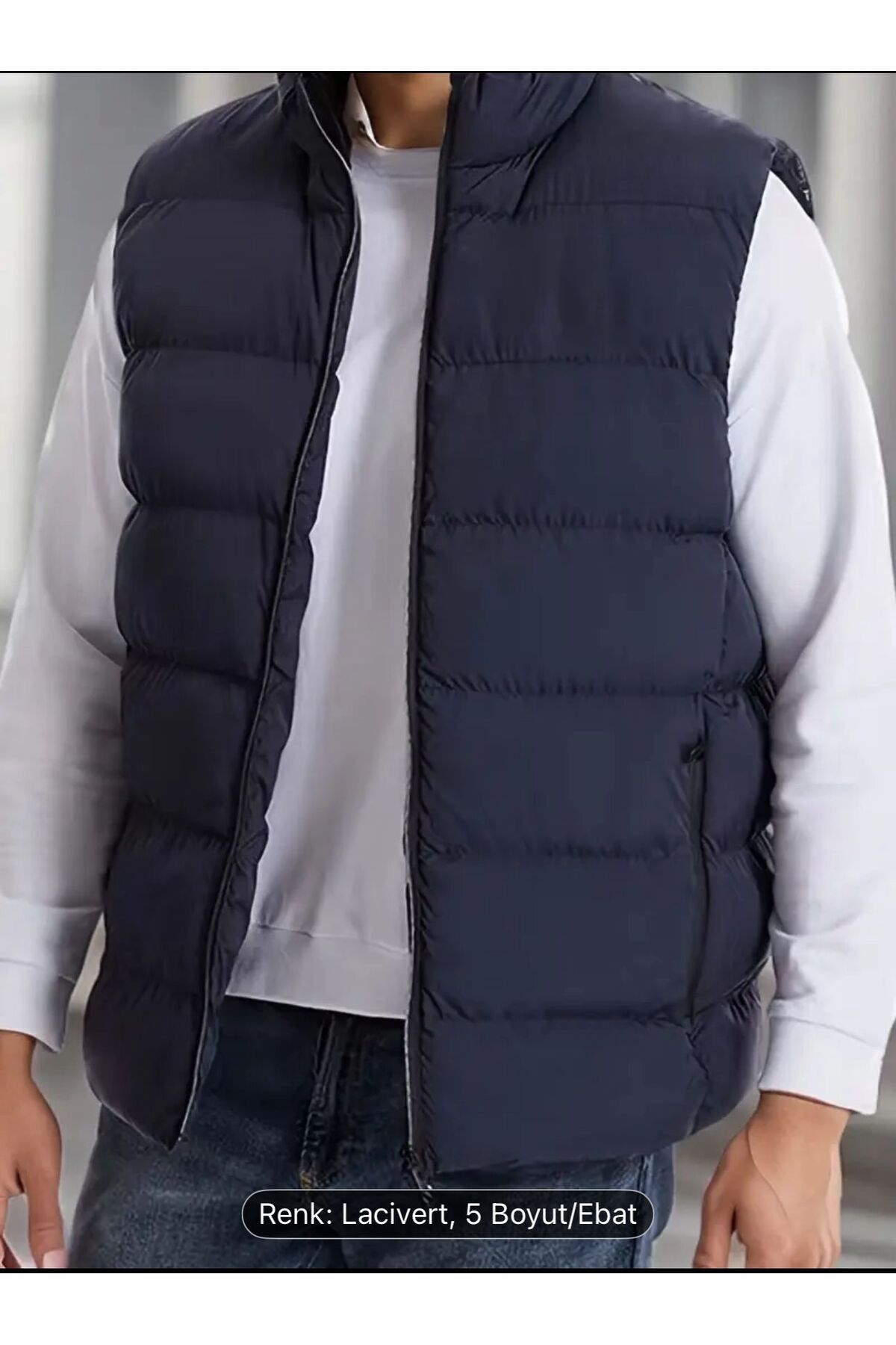 ELZE MODA Regular Fit Gri Dik Yaka Elyaf Dolgulu Mevsimlik Fermuarlı Şişme Yelek Mont