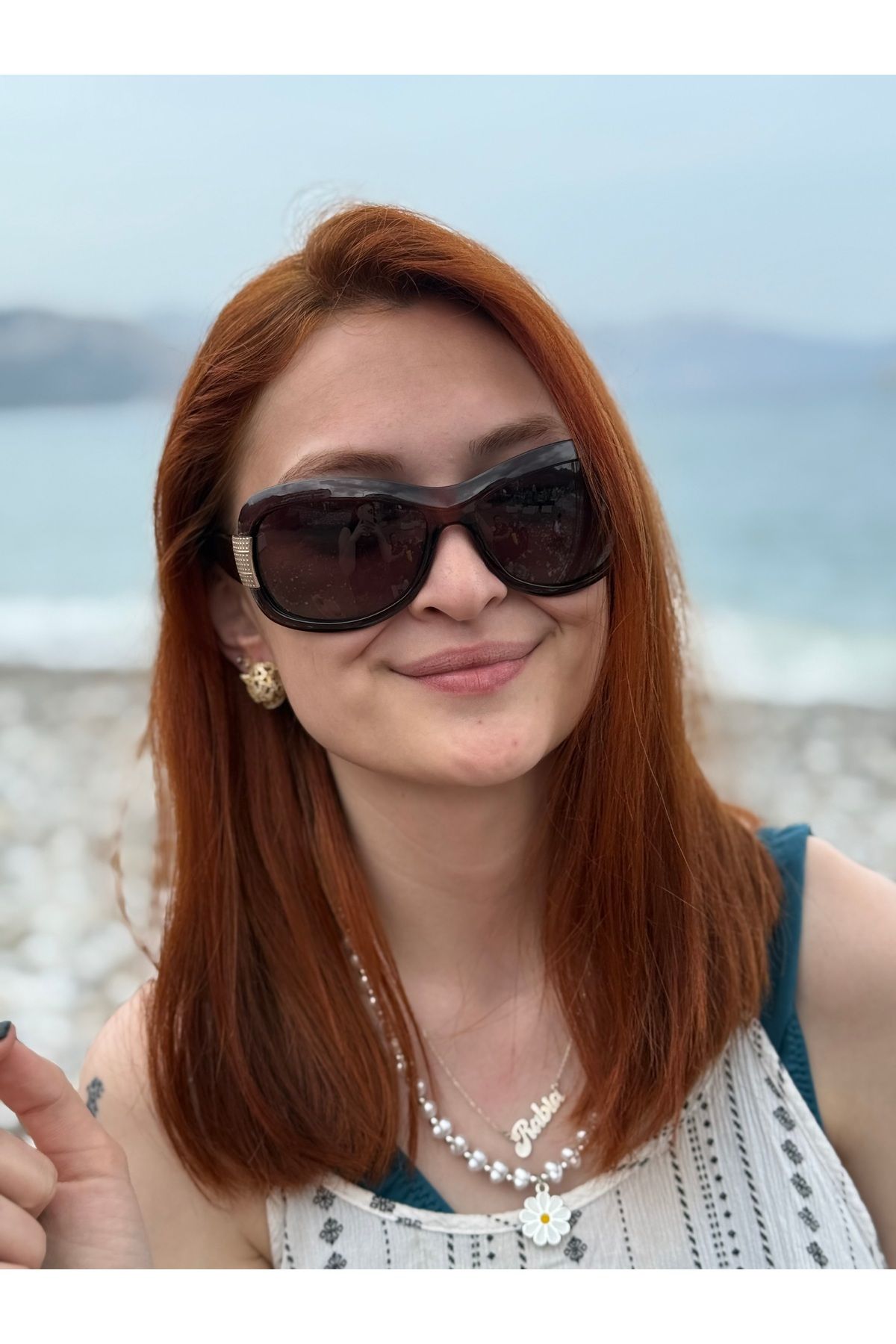 Ferrucci Kahverengi Oval Çerçeveli Altın Gold Metal Detaylı Şık Kadın Güneş Gözlüğü