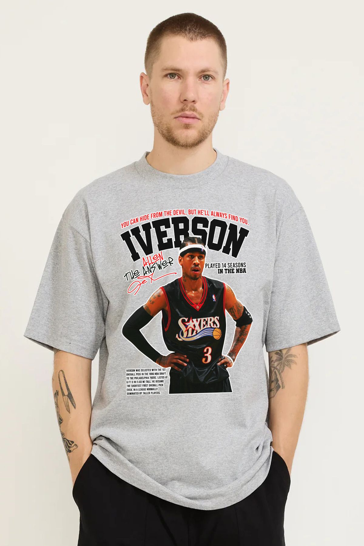 MODA Allen iverson Baskılı Oversize Kalıp Grimelanj Bol Geniş Kesim Erkek Tişört